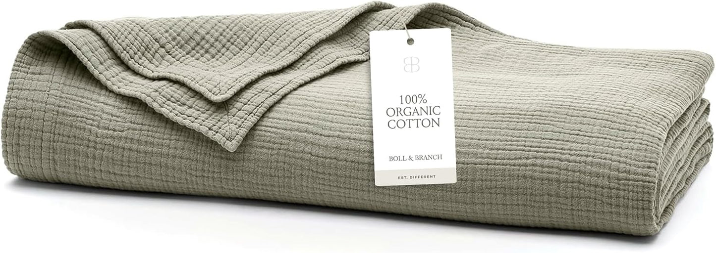 BOLL & BRANCH Dream Bed Blanket - Full/Queen, Mist - Luxury 100% Organic Cotton - Soft, Lightweight and Breathable - Cloud-Like Touch