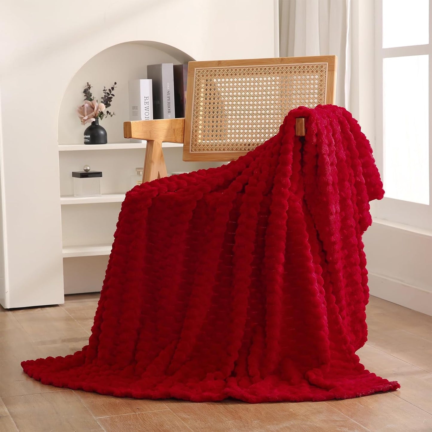 Puncuntex Hot Pink Throw Blanket 50"×60" inches Gifts for Mom Fuzzy 3D Jacquard Decorative Flannel Fleece Super Soft Plush Cozy Blanket for Couch Sofa Chair Lightweight