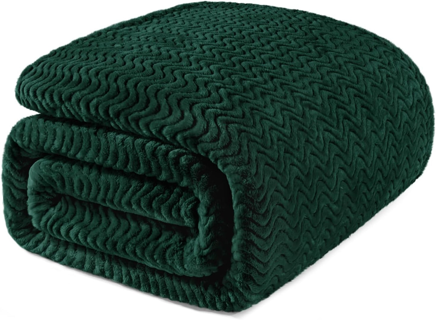 Exclusivo Mezcla Soft Fleece Throw Blanket for Couch, Cozy Lightweight Blankets with Decorative Wave Textured Suitable for All Season Use, Celadon, 50x70 Inches