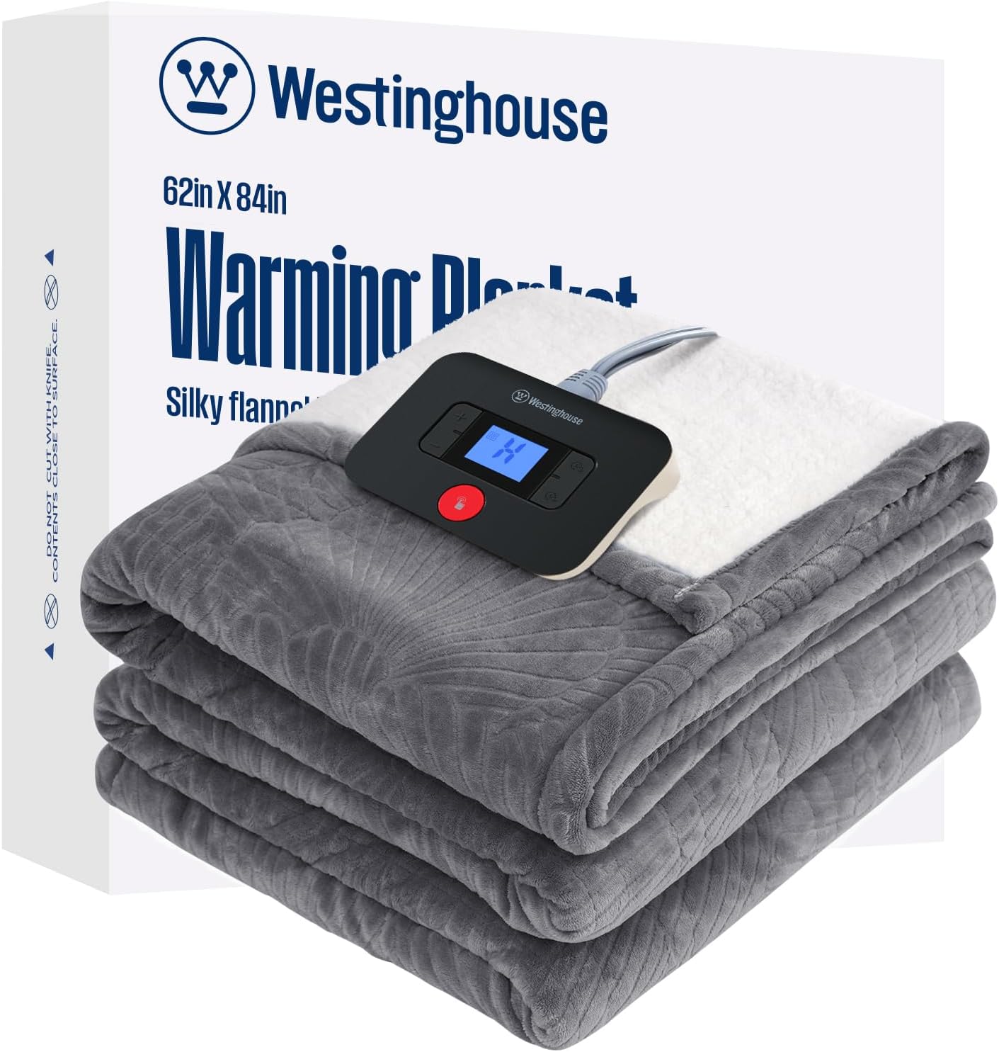 Westinghouse Heated Throw Blanket, Flower Jacquard Electric Blanket Throw with 6 Heating Levels and 2-10 Hours Auto-Off, Flannel to Sherpa Super Cozy Heated Blanket, Machine Washable (50" x 60" Beige)
