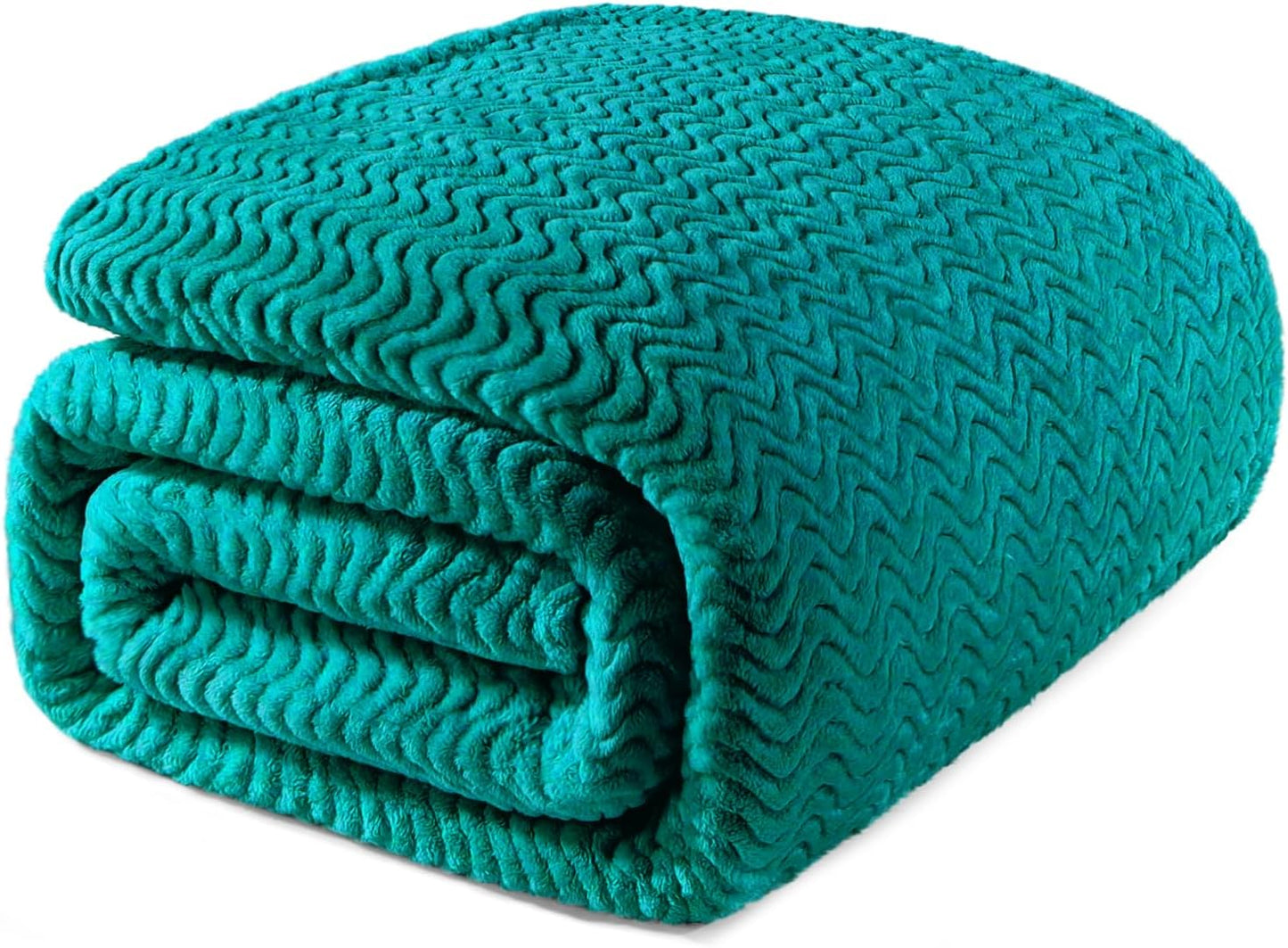 Exclusivo Mezcla Soft Fleece Throw Blanket for Couch, Cozy Lightweight Blankets with Decorative Wave Textured Suitable for All Season Use, Celadon, 50x70 Inches