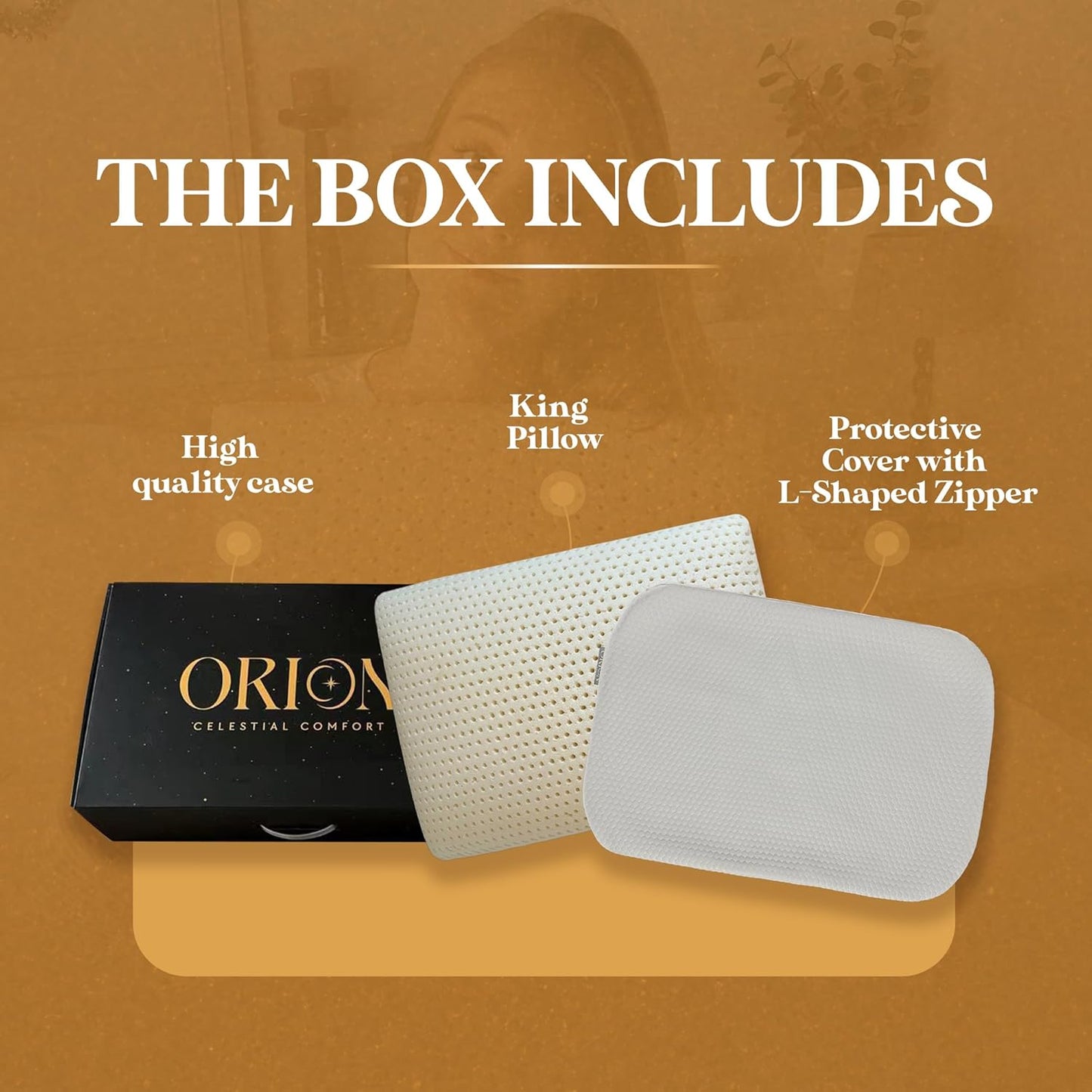 ORION Talalay Latex King Pillows 2 Pack - 100% Talalay Latex with L-Shaped Easy-Open Cover - King Size Pillow for Sleeping and no Vacuum Packing - 33.46 x 15.75 x 5.91 in - Pillows King Size Set of 2