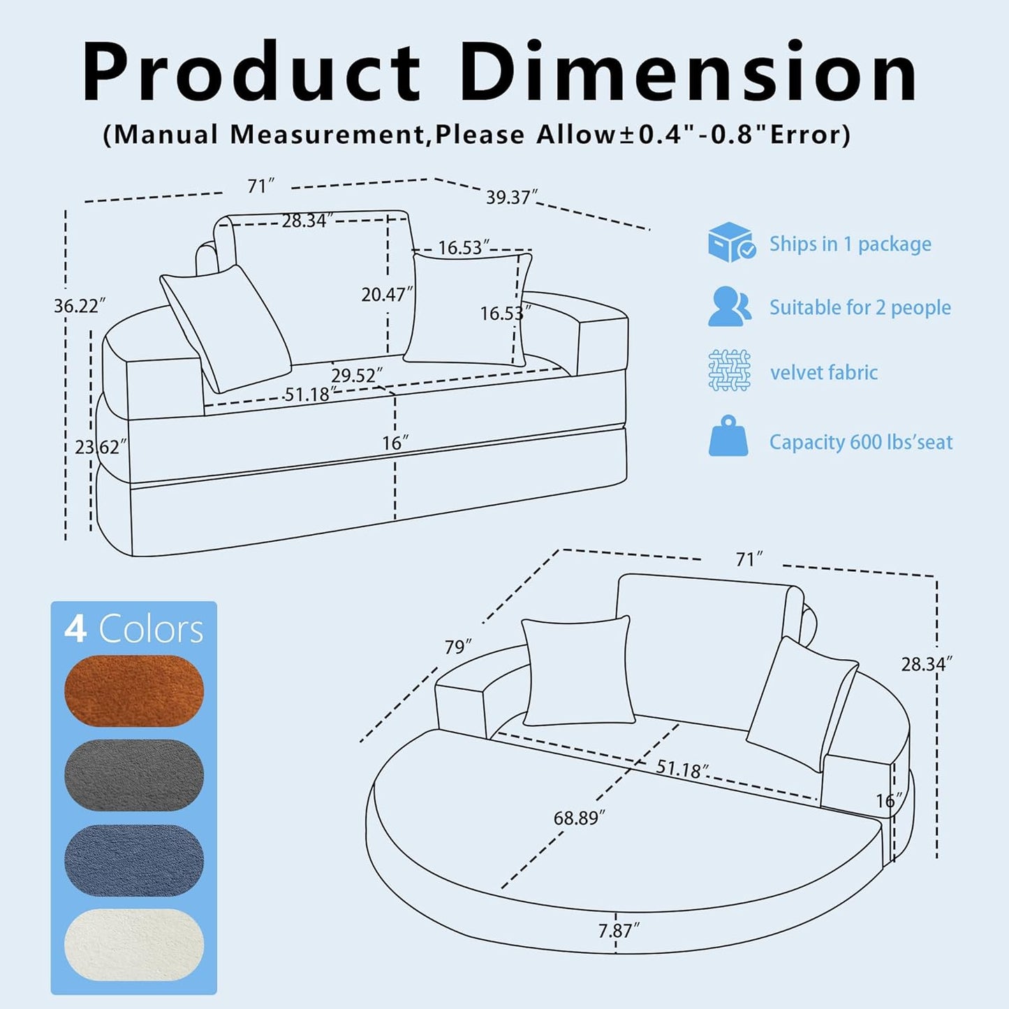 71" Convertible Sleeper Sofa Bed Upholstered Boneless Couch Floor Folding Sofa Bed Oversized Round Reading Chair, Living Room,Bedroom Apartment (Beige, 71")