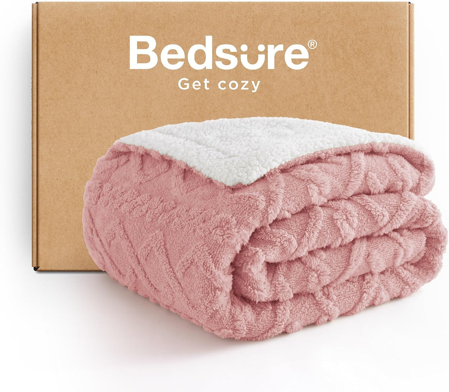 Bedsure Sherpa Fleece Throw Blanket for Couch - Soft Fluffy & Cozy Cable Jacquard Tufted Throw Blankets for Women Gift, Thick Warm Blanket for Winter and All Seasons, Grey, 50x60 Inches