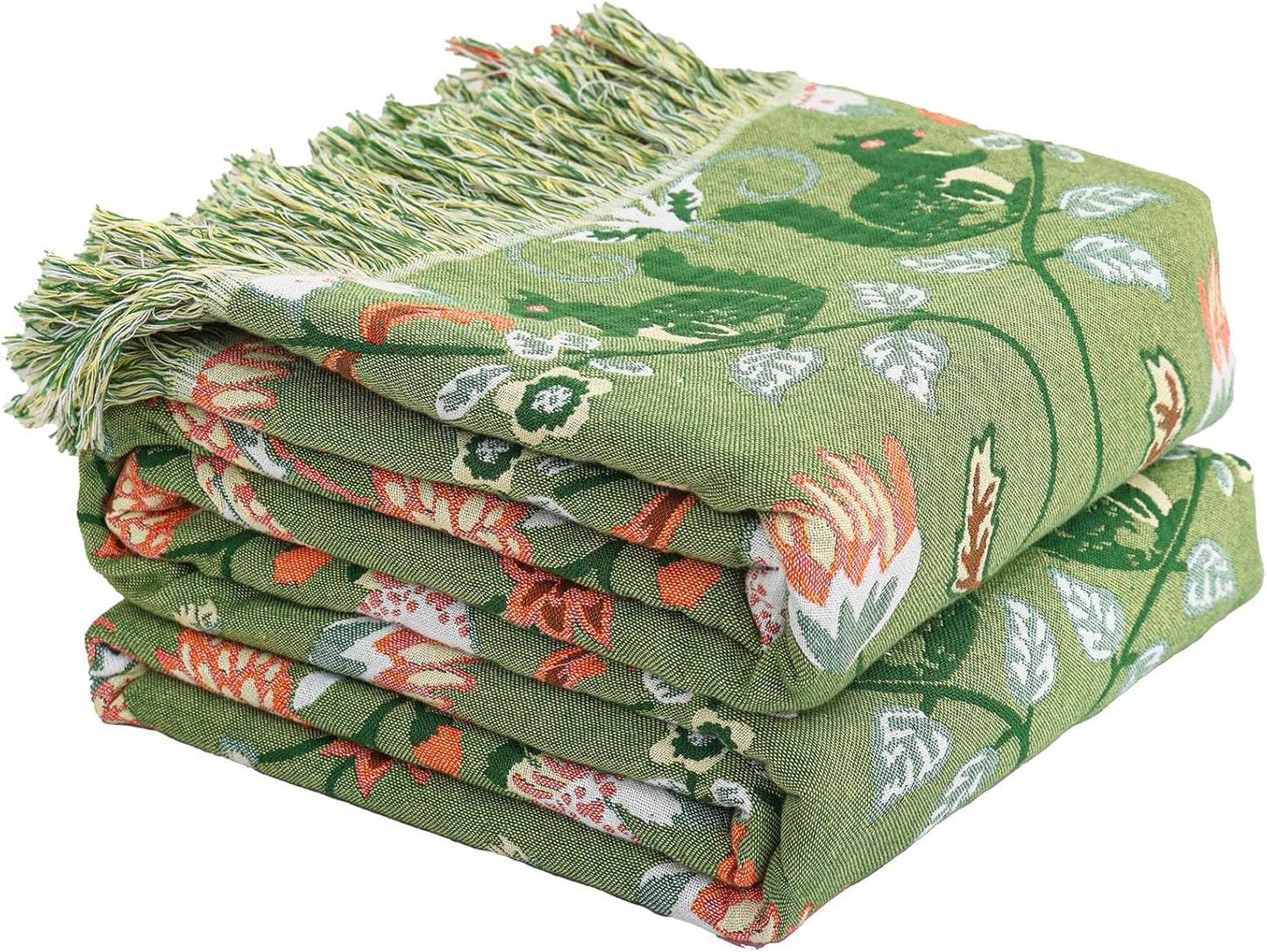 Boho Throw Blanket for Bed Couch 100% Cotton Woven Bed Throws for All Season Lightweight and Soft Cozy Farmhouse Reversible Muslin Decorative Blanket for Travel Picnic, Teal/Cream, 60''x80''