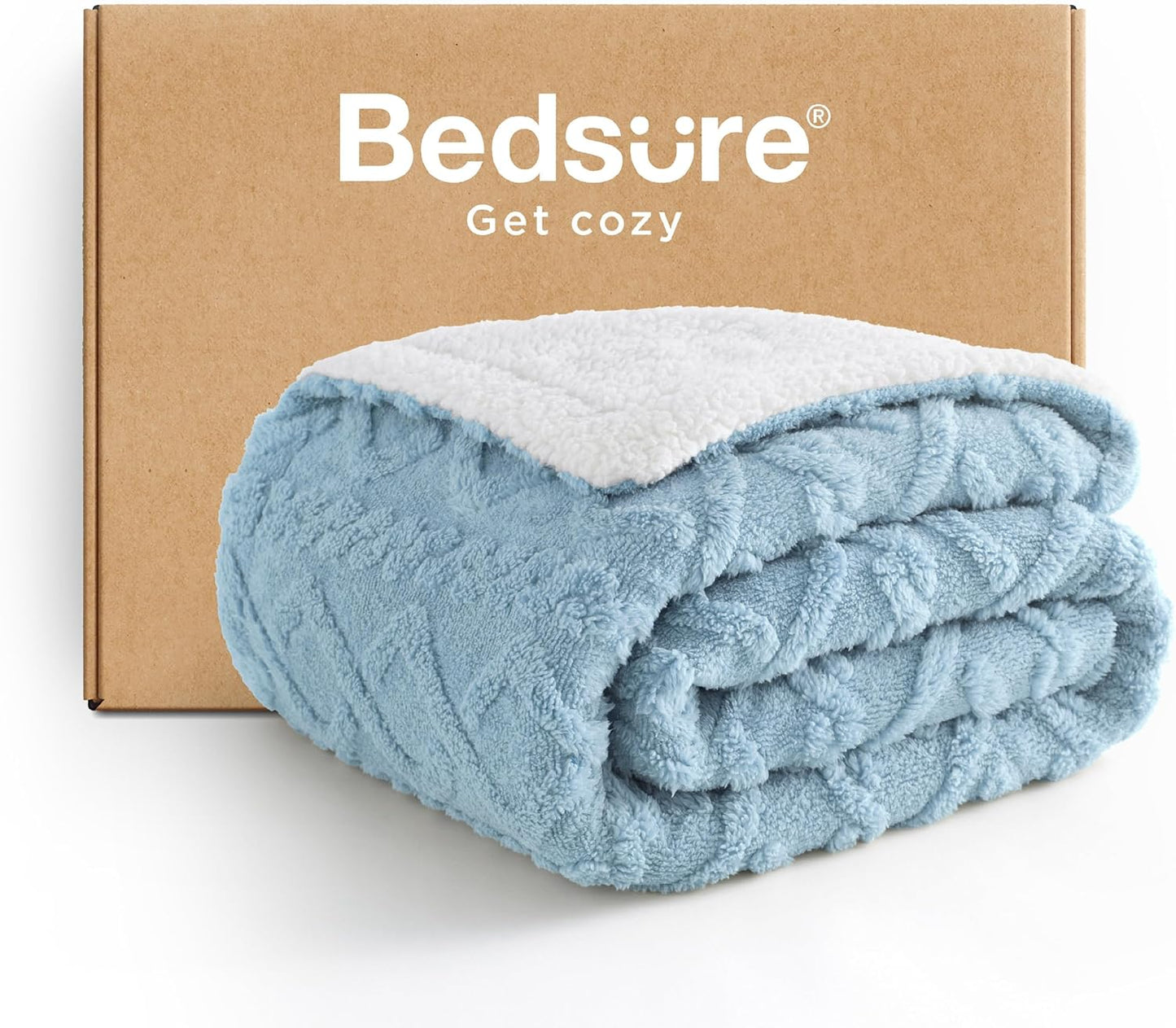 Bedsure Sherpa Fleece Throw Blanket for Couch - Soft Fluffy & Cozy Cable Jacquard Tufted Throw Blankets for Women Gift, Thick Warm Blanket for Winter and All Seasons, Grey, 50x60 Inches