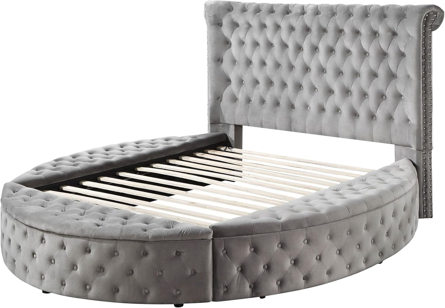 Acme Gaiva Eastern King Bed with Storage in Gray Velvet