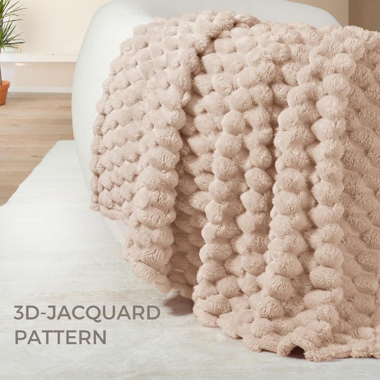 Whale Flotilla Throw Blanket for Couch with Jacquard Pattern, Fuzzy Soft Cozy Exquisite Blankets for All Season, Warm and Fluffy, 50x60 Inch, Camel