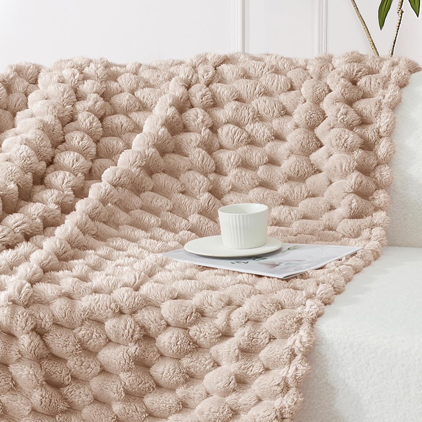 Whale Flotilla Throw Blanket for Couch with Jacquard Pattern, Fuzzy Soft Cozy Exquisite Blankets for All Season, Warm and Fluffy, 50x60 Inch, Camel