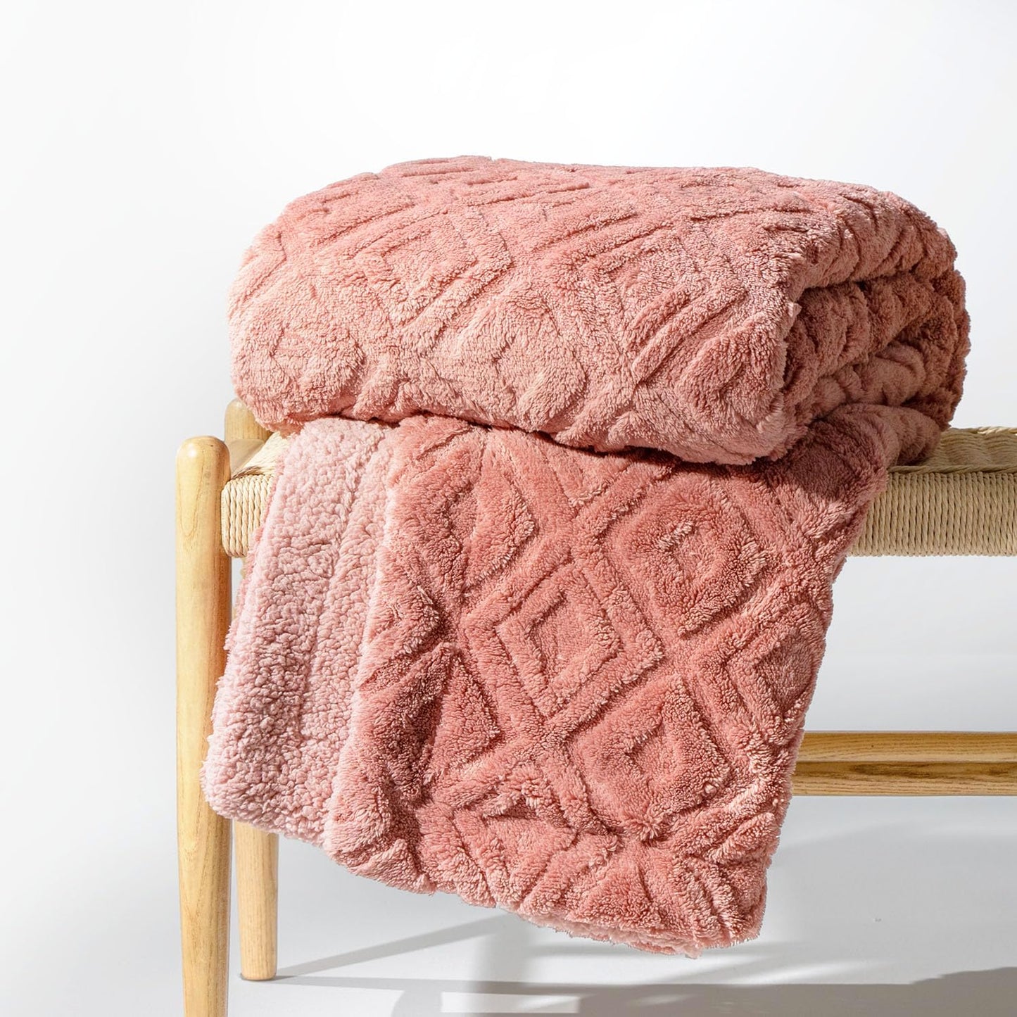 EVERGRACE Jacquard Boho Sherpa Fleece Throw Blanket for Couch, Super Soft Cozy Fuzzy Plush Blankets for Winter, Reversible Thick Warm Blanket for Bed, Sofa, Living Room, Off White, 50" x 60"