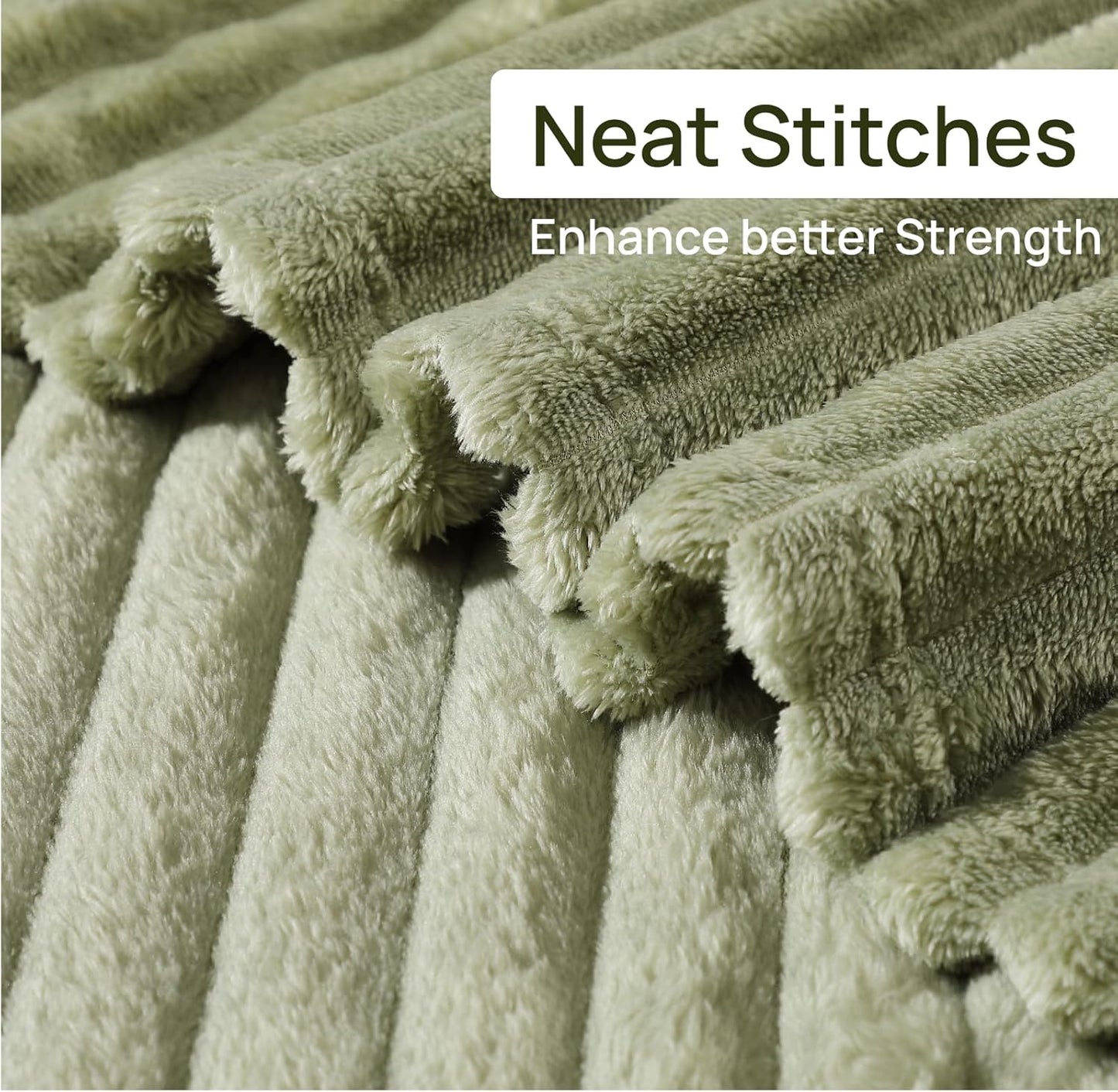 Geniospin Throw Blanket for Couch, Bed, Sofa – 280GSM Super Soft Lightweight Blanket with Stripe, 3D Ribbed Jacquard Blanket, Plush Fuzzy Cozy Throws, Warm and Breathable (Sage Green, 50x60 inches)