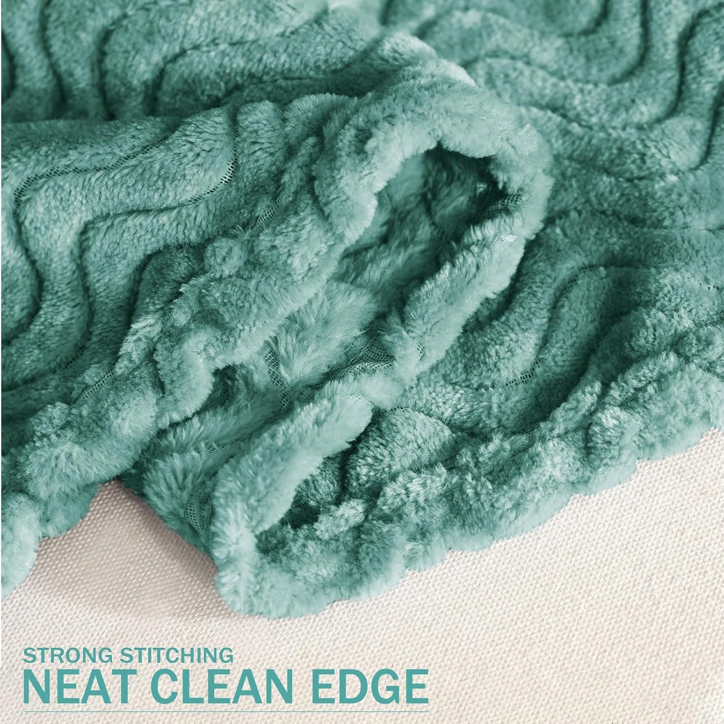 Exclusivo Mezcla Soft Fleece Throw Blanket for Couch, Cozy Lightweight Blankets with Decorative Wave Textured Suitable for All Season Use, Celadon, 50x70 Inches