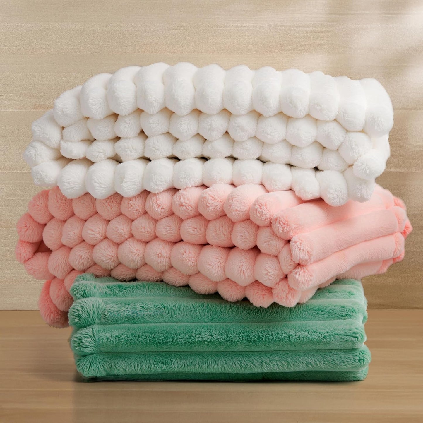 Joiedomi White Throw Blanket for Couch, Soft Fleece Blankets Birthday Gifts for Women Mom Girls, 3D Ribbed Jacquard Cozy Cute Soft Throw Aesthetic Gifts 50x60 Inches