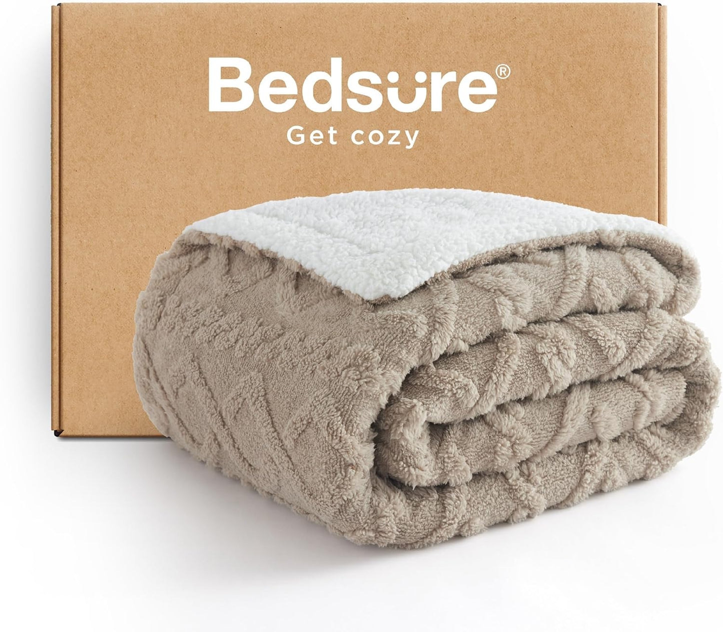 Bedsure Sherpa Fleece Throw Blanket for Couch - Soft Fluffy & Cozy Cable Jacquard Tufted Throw Blankets for Women Gift, Thick Warm Blanket for Winter and All Seasons, Grey, 50x60 Inches