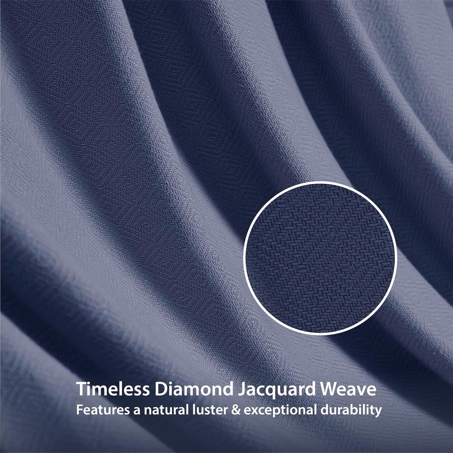 Queen Size Blanket, 70% Rayon (Derived from Bamboo) and 30% Cotton, Lightweight Jacquard Weave, Breathable and Soft Summer Blanket for Bed or Couch, 90” x 90”, Navy