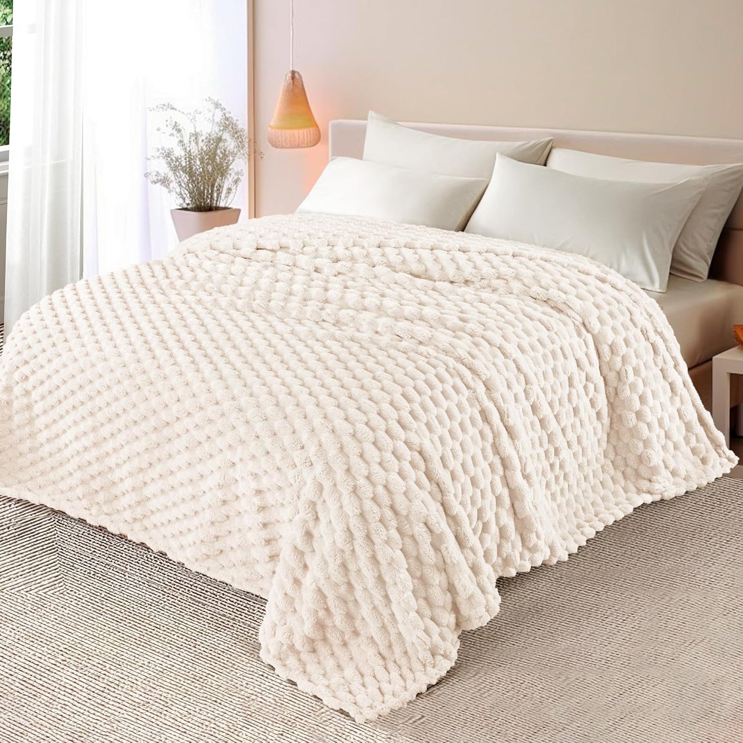 Whale Flotilla Throw Blanket for Couch with Jacquard Pattern, Fuzzy Soft Cozy Exquisite Blankets for All Season, Warm and Fluffy, 50x60 Inch, Camel