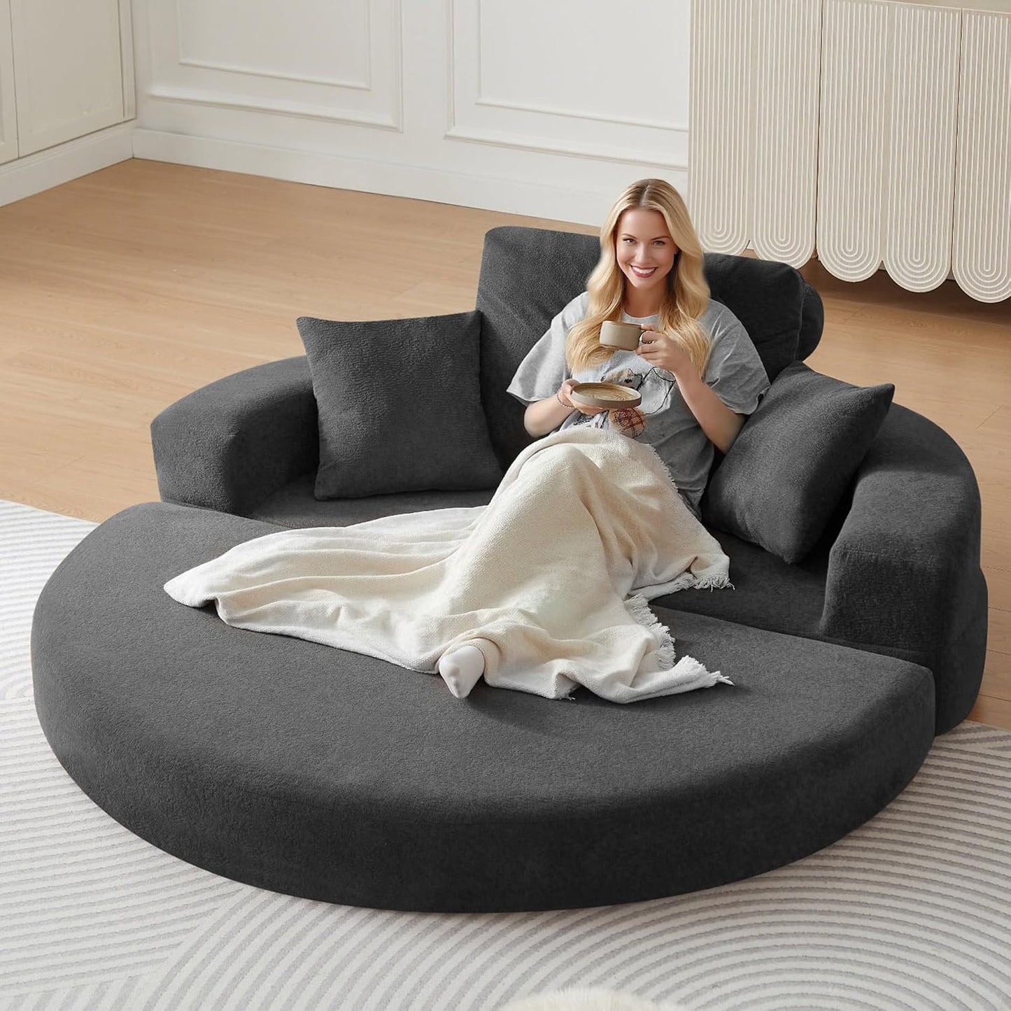 71" Convertible Sleeper Sofa Bed Upholstered Boneless Couch Floor Folding Sofa Bed Oversized Round Reading Chair, Living Room,Bedroom Apartment (Beige, 71")