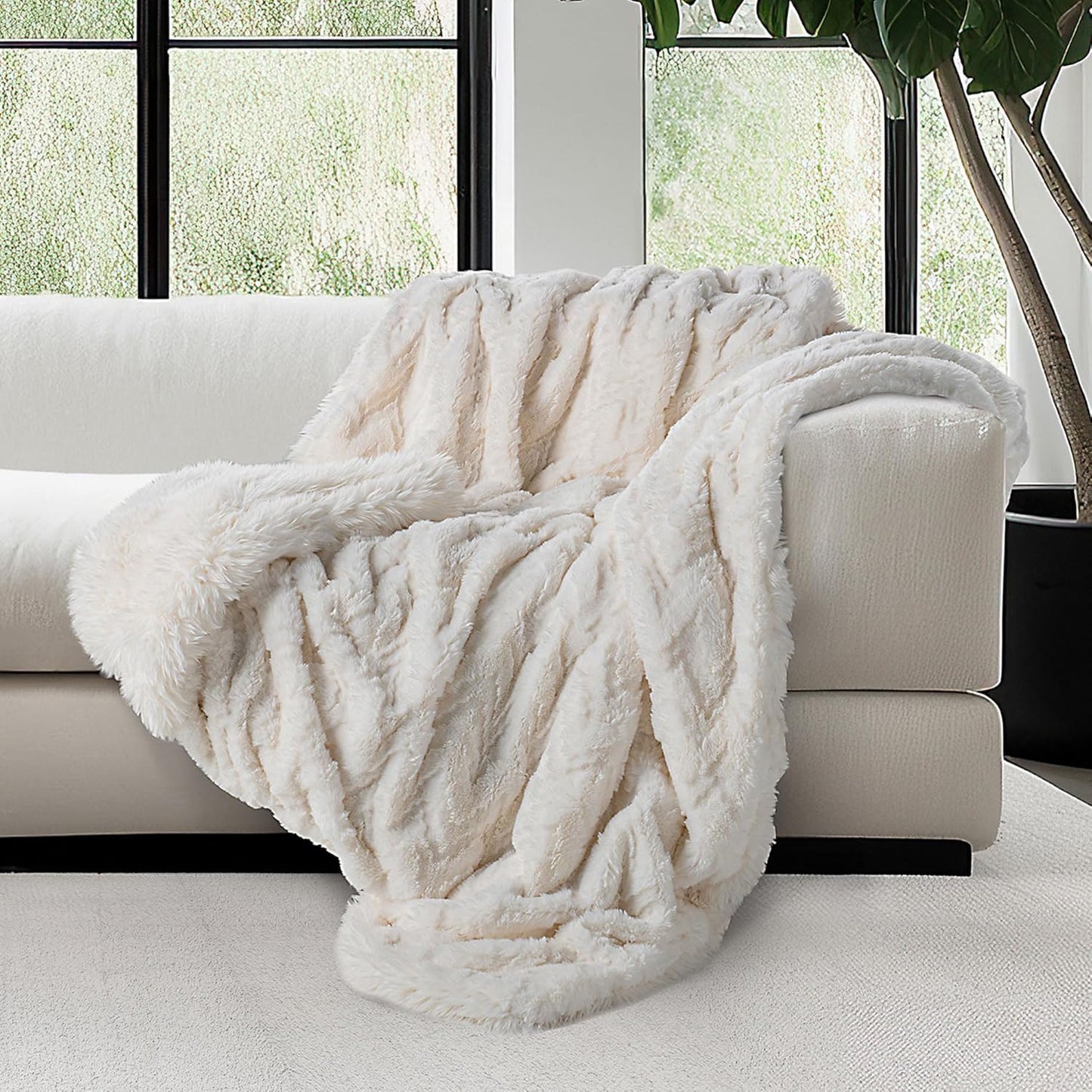 Mon Chateau Luxury Ultimate Plush Faux Fur Throw with 6cm Foldover for Couch, Sofa, or Bed - Plush Ultra Soft Blanket for Sleeping or Home Décor, 60" x 70" (Foldover Brown)