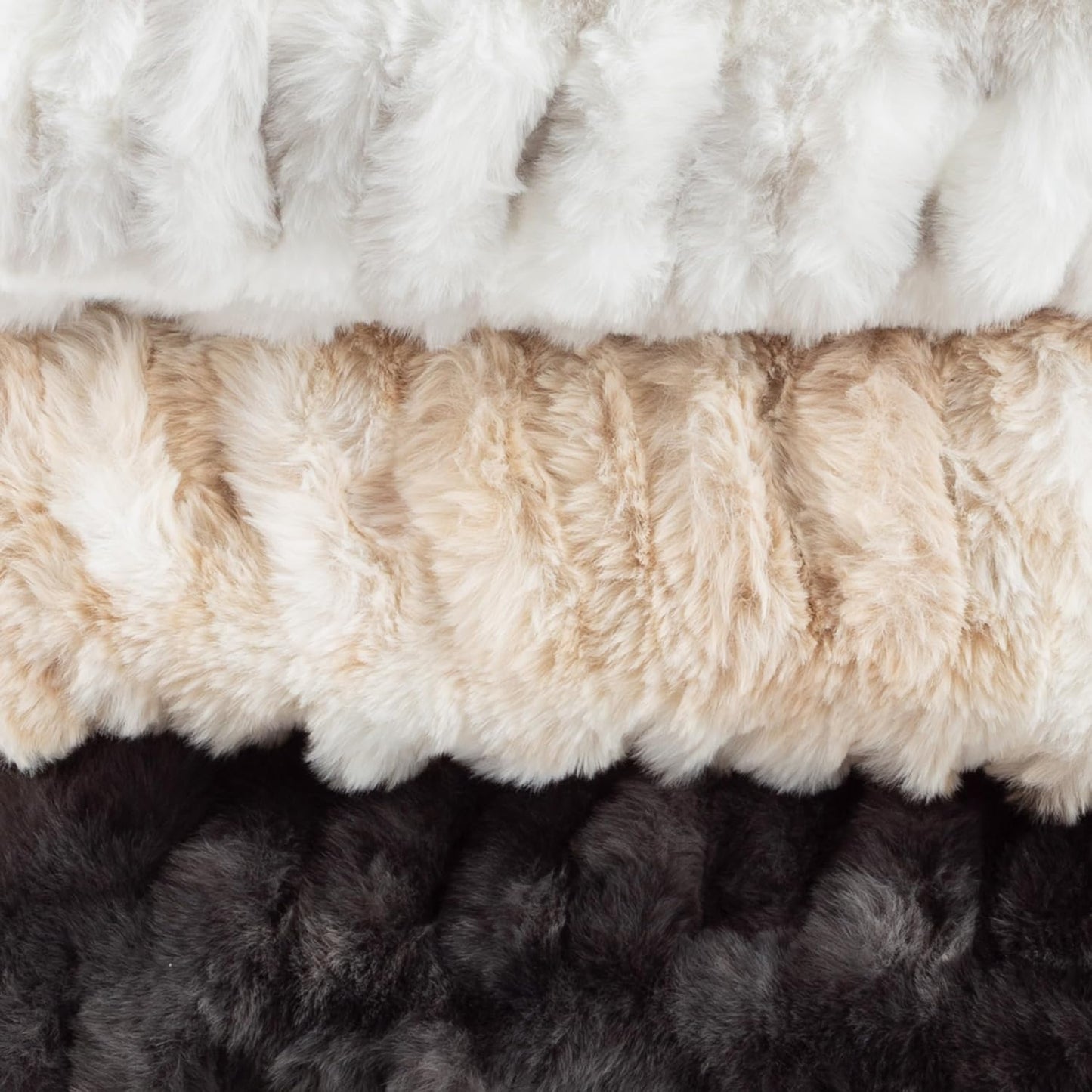 Oversized Ruched Faux Fur Blanket - 60x80-Inch Jacquard Faux Fur Queen-Size Throw for Sofas and Beds - Luxurious Bedding by Lavish Home (Gray)