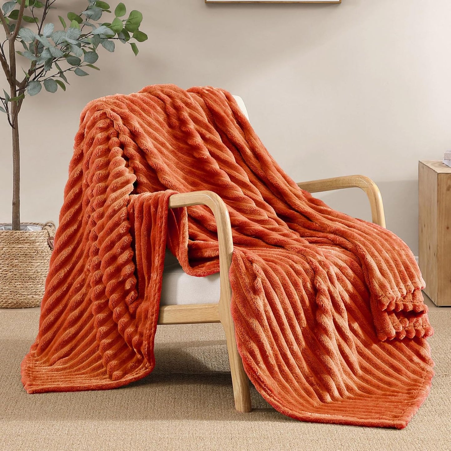 Geniospin Throw Blanket for Couch, Bed, Sofa – 280GSM Super Soft Lightweight Blanket with Stripe, 3D Ribbed Jacquard Blanket, Plush Fuzzy Cozy Throws, Warm and Breathable (Sage Green, 50x60 inches)