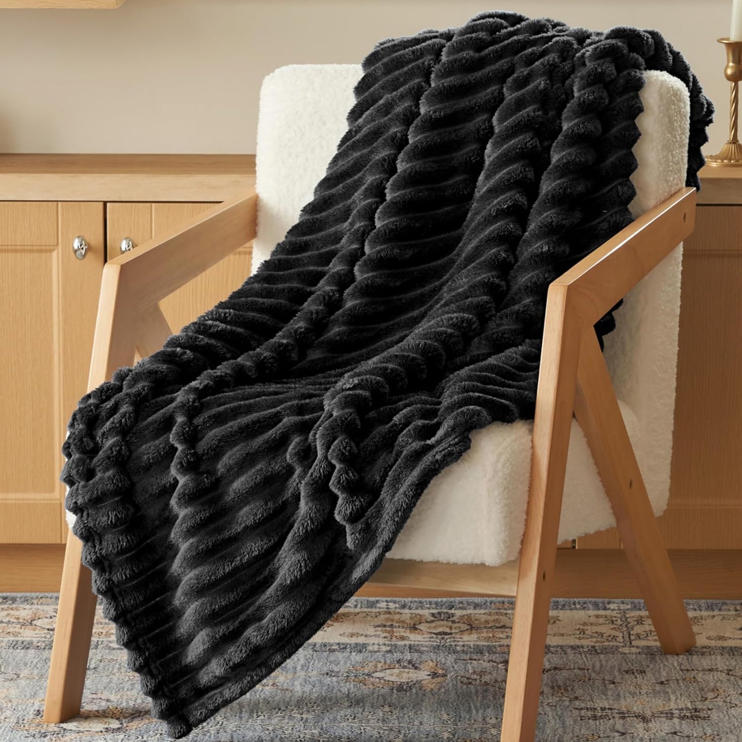 Joiedomi White Throw Blanket for Couch, Soft Fleece Blankets Birthday Gifts for Women Mom Girls, 3D Ribbed Jacquard Cozy Cute Soft Throw Aesthetic Gifts 50x60 Inches