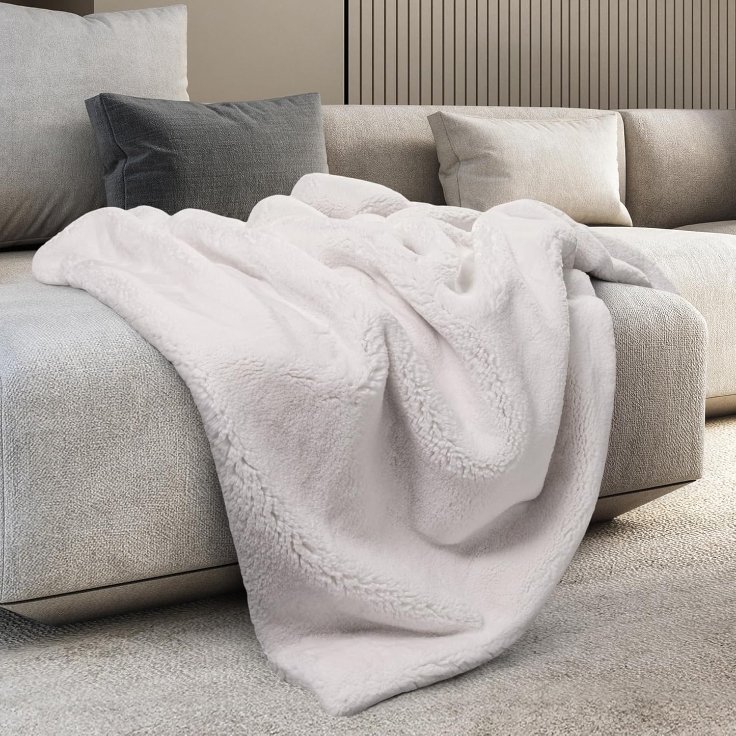 Mon Chateau Luxury Ultimate Plush Faux Fur Throw with 6cm Foldover for Couch, Sofa, or Bed - Plush Ultra Soft Blanket for Sleeping or Home Décor, 60" x 70" (Foldover Brown)