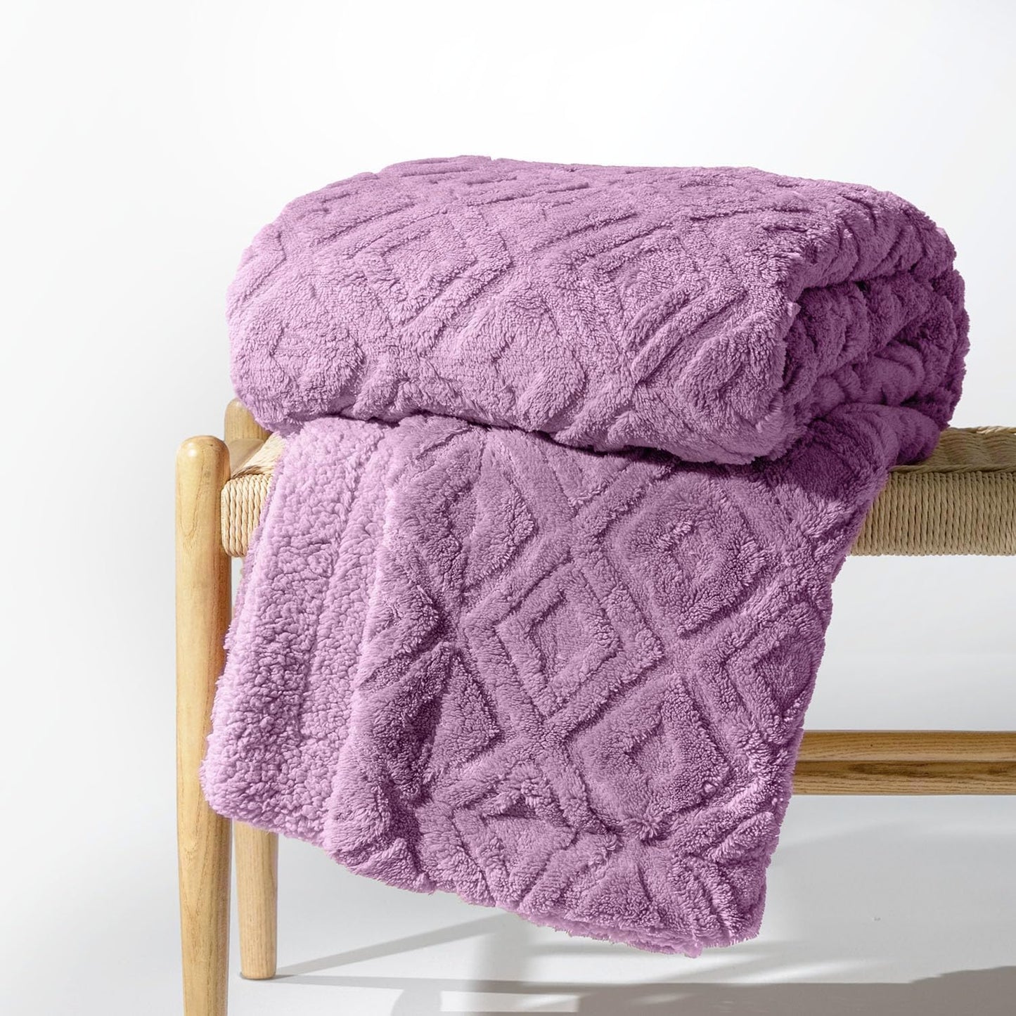 EVERGRACE Jacquard Boho Sherpa Fleece Throw Blanket for Couch, Super Soft Cozy Fuzzy Plush Blankets for Winter, Reversible Thick Warm Blanket for Bed, Sofa, Living Room, Off White, 50" x 60"