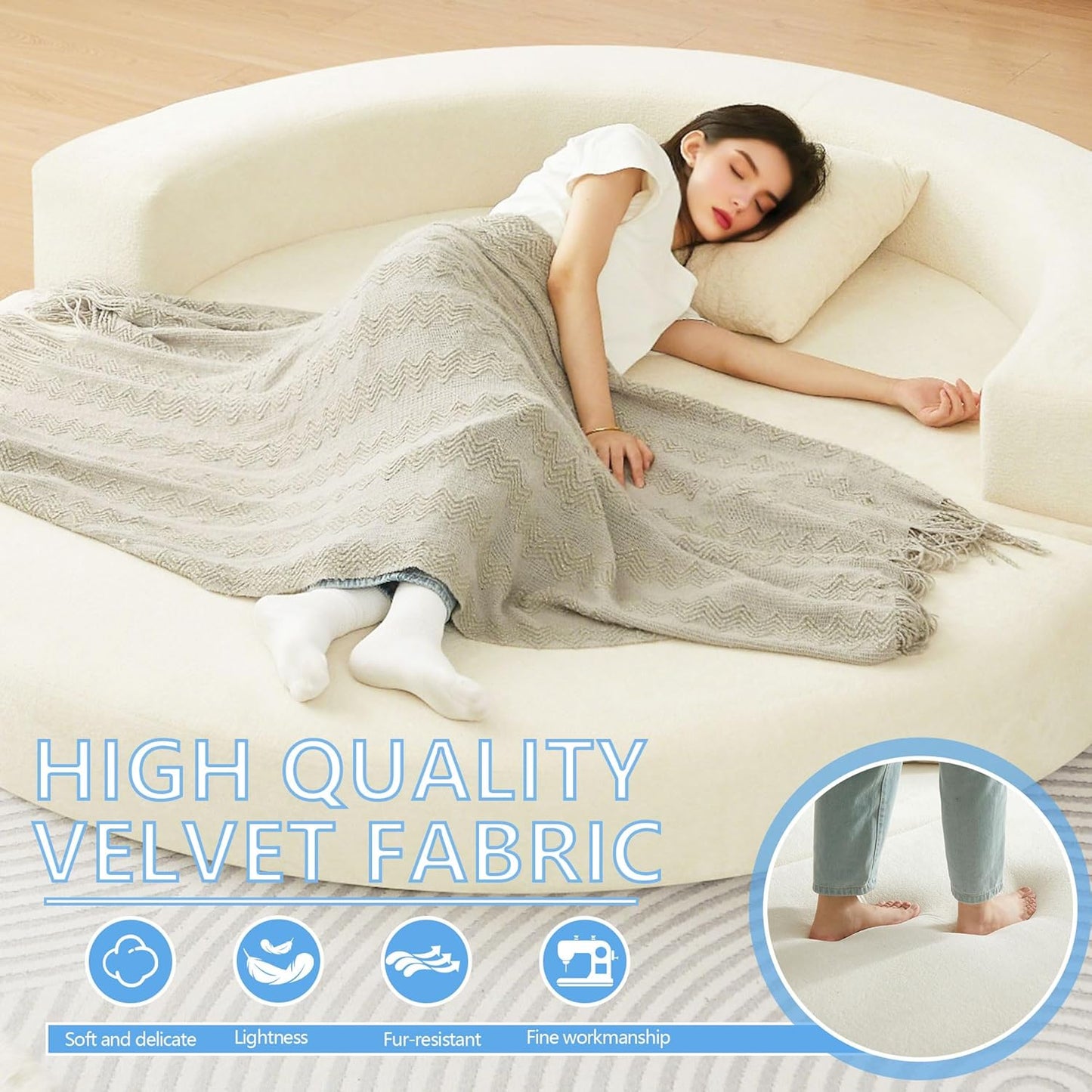 71" Convertible Sleeper Sofa Bed Upholstered Boneless Couch Floor Folding Sofa Bed Oversized Round Reading Chair, Living Room,Bedroom Apartment (Beige, 71")