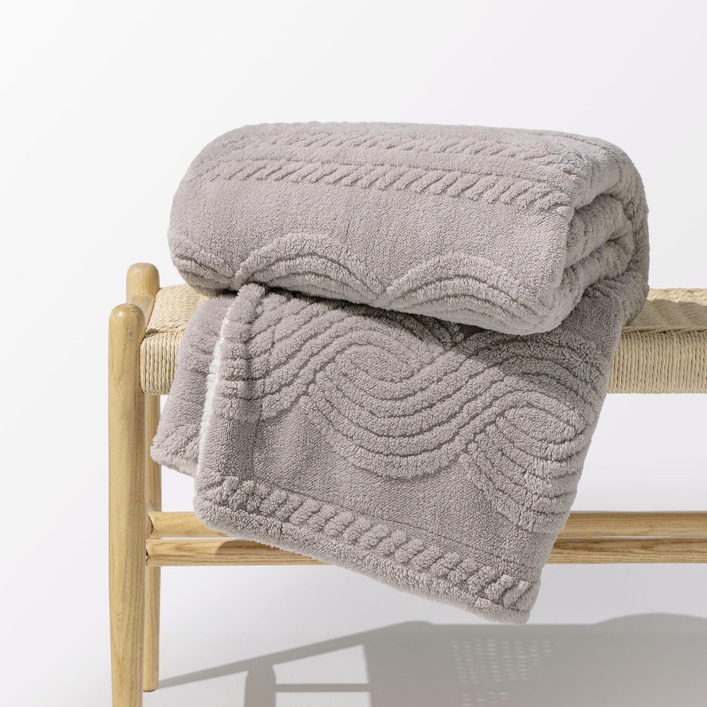 EVERGRACE Jacquard Boho Sherpa Fleece Throw Blanket for Couch, Super Soft Cozy Fuzzy Plush Blankets for Winter, Reversible Thick Warm Blanket for Bed, Sofa, Living Room, Off White, 50" x 60"
