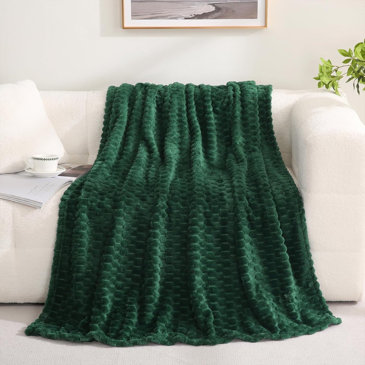 Puncuntex Hot Pink Throw Blanket 50"×60" inches Gifts for Mom Fuzzy 3D Jacquard Decorative Flannel Fleece Super Soft Plush Cozy Blanket for Couch Sofa Chair Lightweight