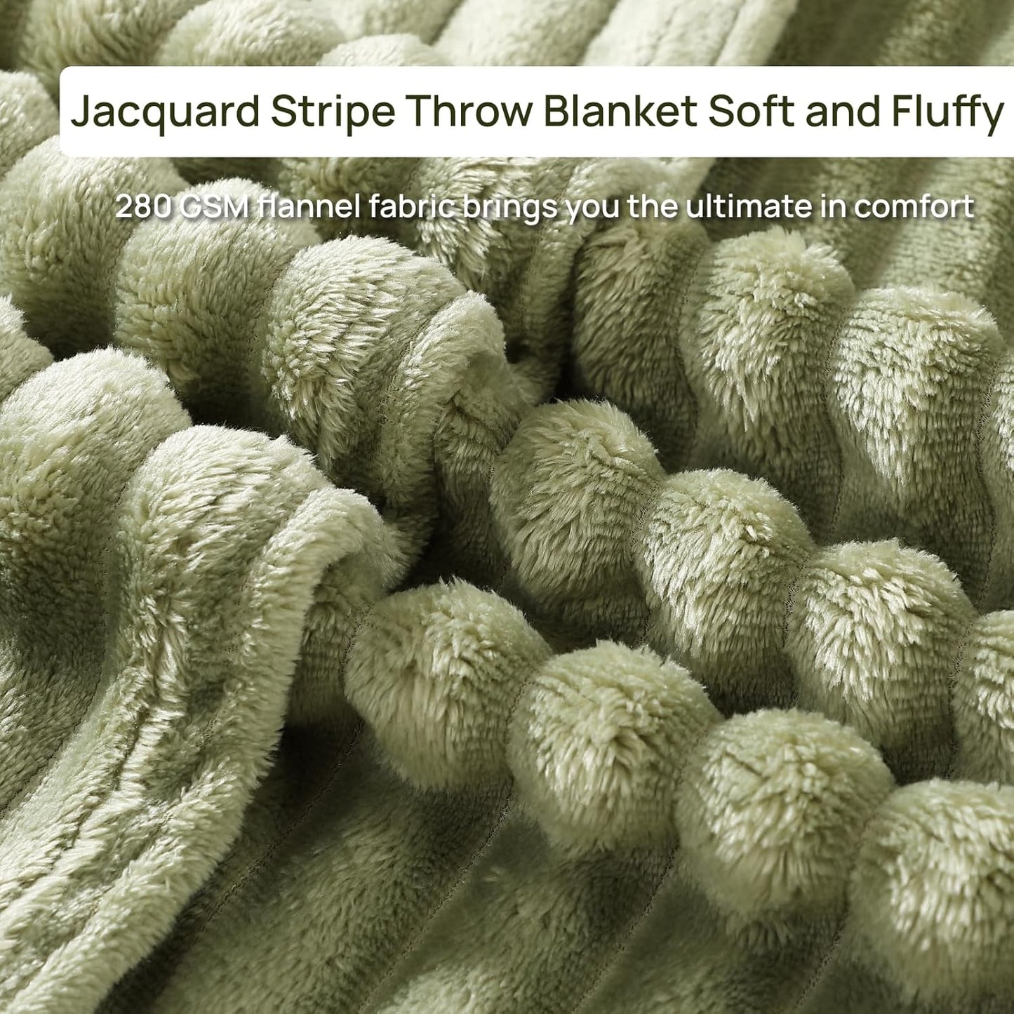 Geniospin Throw Blanket for Couch, Bed, Sofa – 280GSM Super Soft Lightweight Blanket with Stripe, 3D Ribbed Jacquard Blanket, Plush Fuzzy Cozy Throws, Warm and Breathable (Sage Green, 50x60 inches)