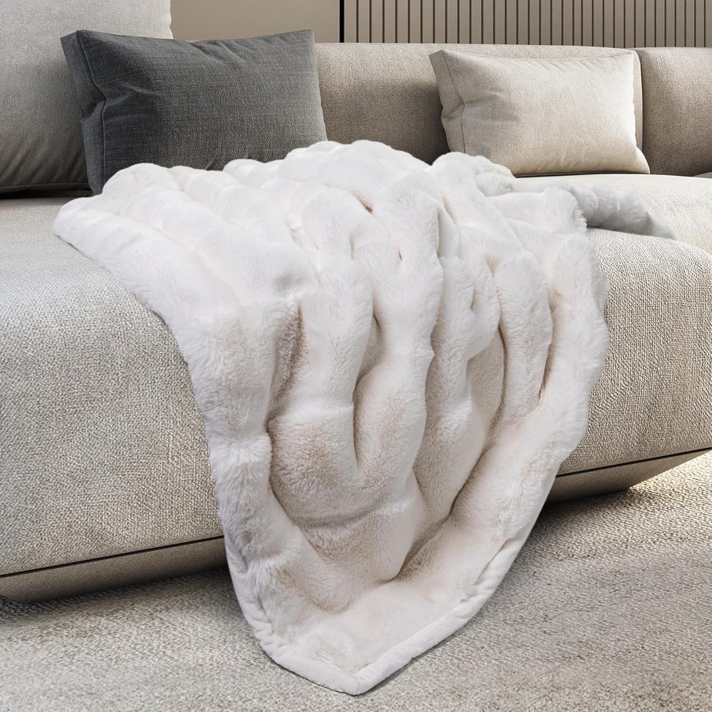 Mon Chateau Luxury Ultimate Plush Faux Fur Throw with 6cm Foldover for Couch, Sofa, or Bed - Plush Ultra Soft Blanket for Sleeping or Home Décor, 60" x 70" (Foldover Brown)