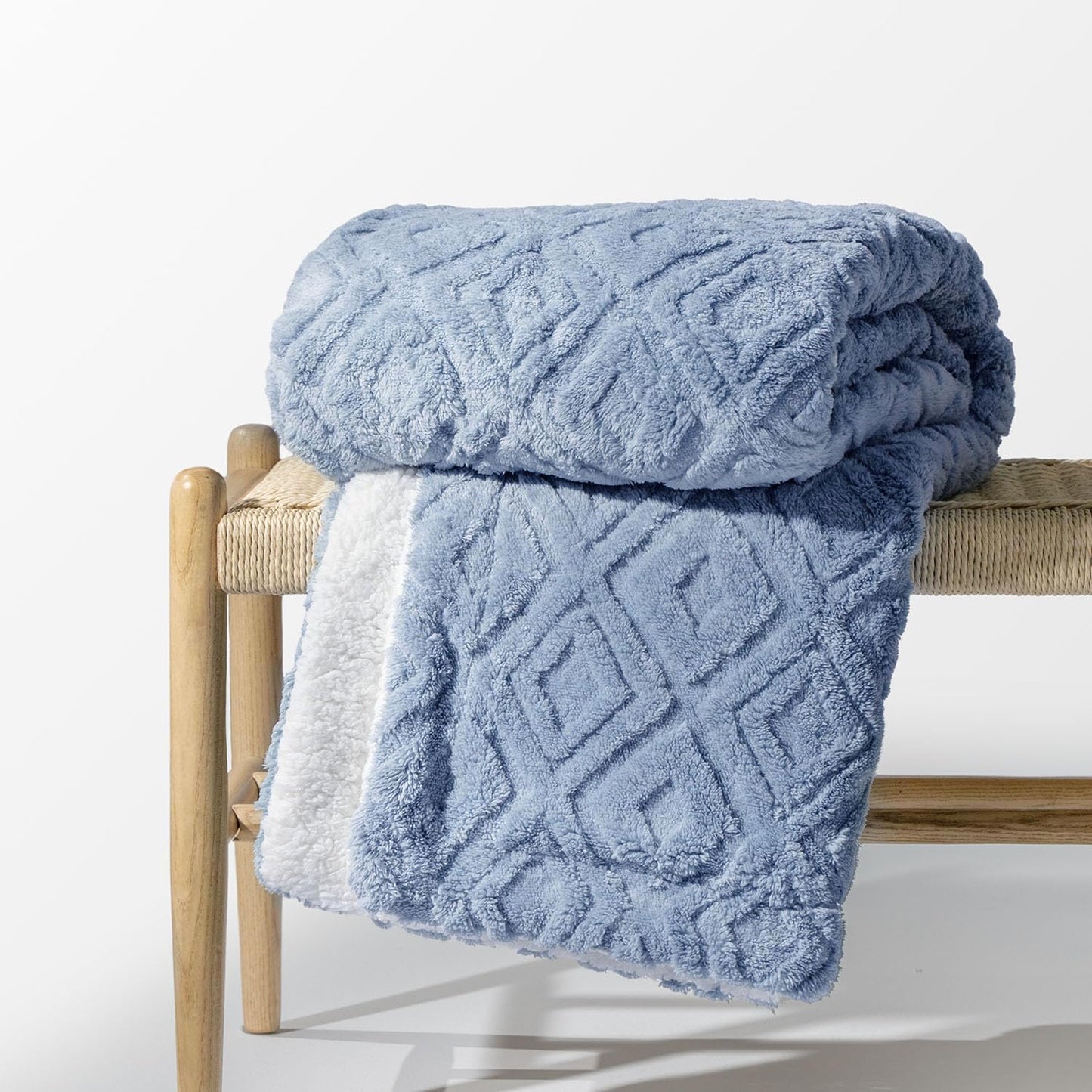EVERGRACE Jacquard Boho Sherpa Fleece Throw Blanket for Couch, Super Soft Cozy Fuzzy Plush Blankets for Winter, Reversible Thick Warm Blanket for Bed, Sofa, Living Room, Off White, 50" x 60"