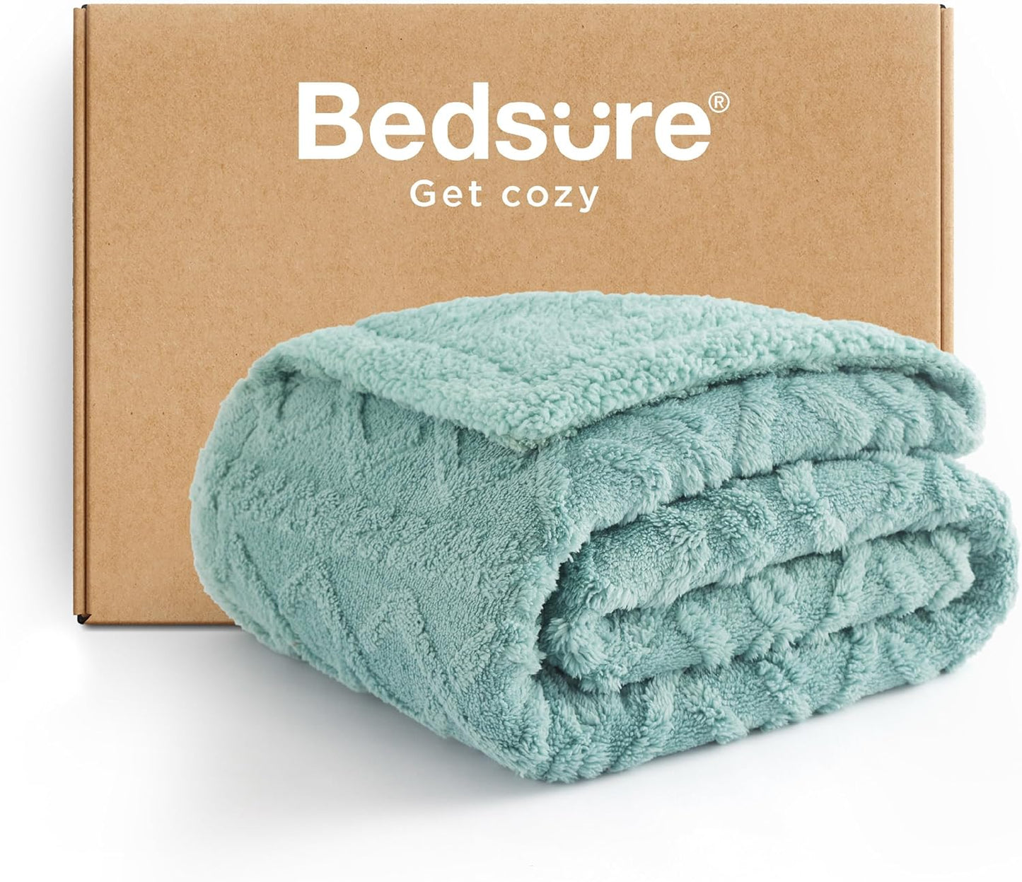 Bedsure Sherpa Fleece Throw Blanket for Couch - Soft Fluffy & Cozy Cable Jacquard Tufted Throw Blankets for Women Gift, Thick Warm Blanket for Winter and All Seasons, Grey, 50x60 Inches
