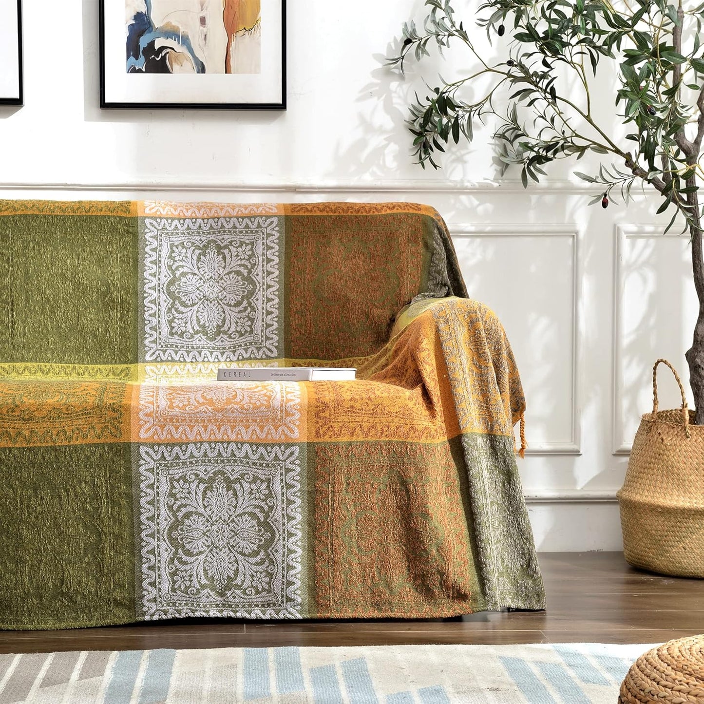 Boho Throw Blanket, Chenille Jacquard Tassels Throw Blankets for Bed Couch Soft Chair, Bohemian Fringe Tassels (Red, S:60x75