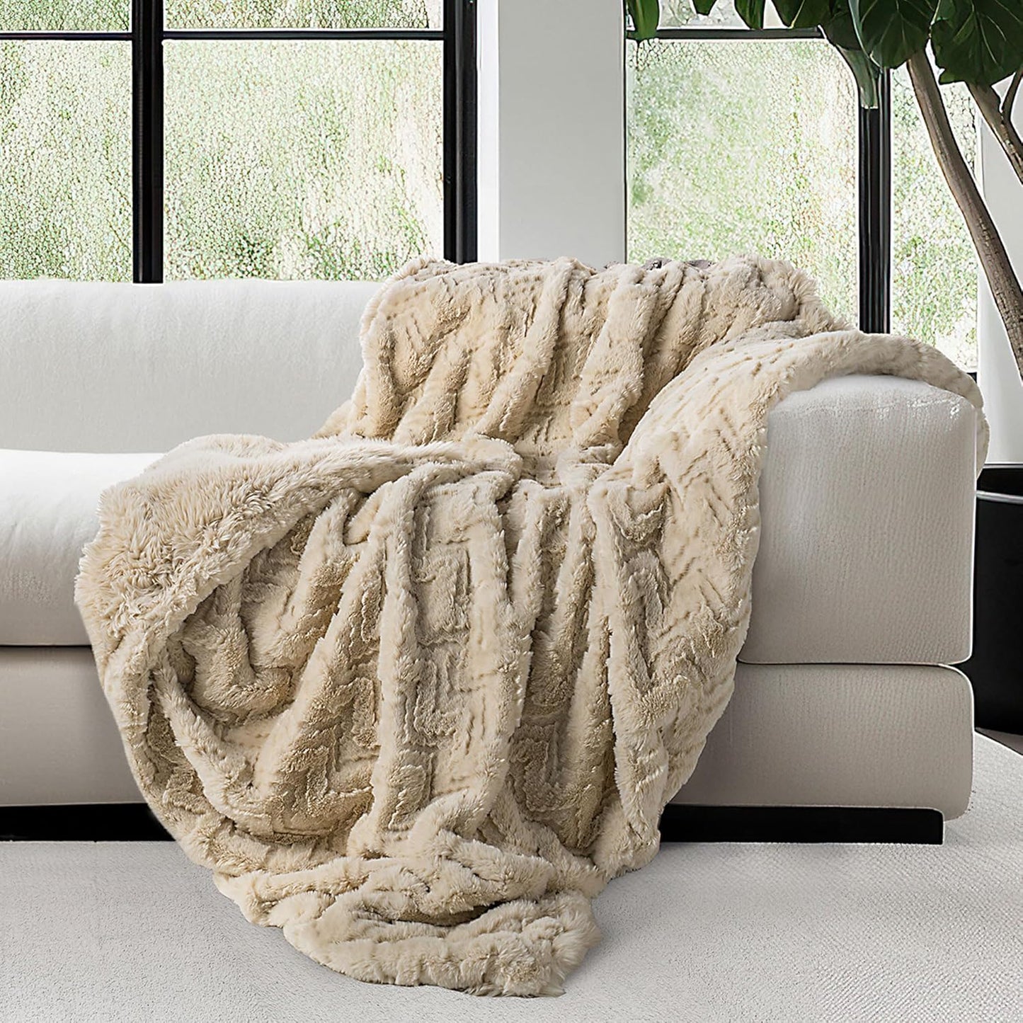 Mon Chateau Luxury Ultimate Plush Faux Fur Throw with 6cm Foldover for Couch, Sofa, or Bed - Plush Ultra Soft Blanket for Sleeping or Home Décor, 60" x 70" (Foldover Brown)