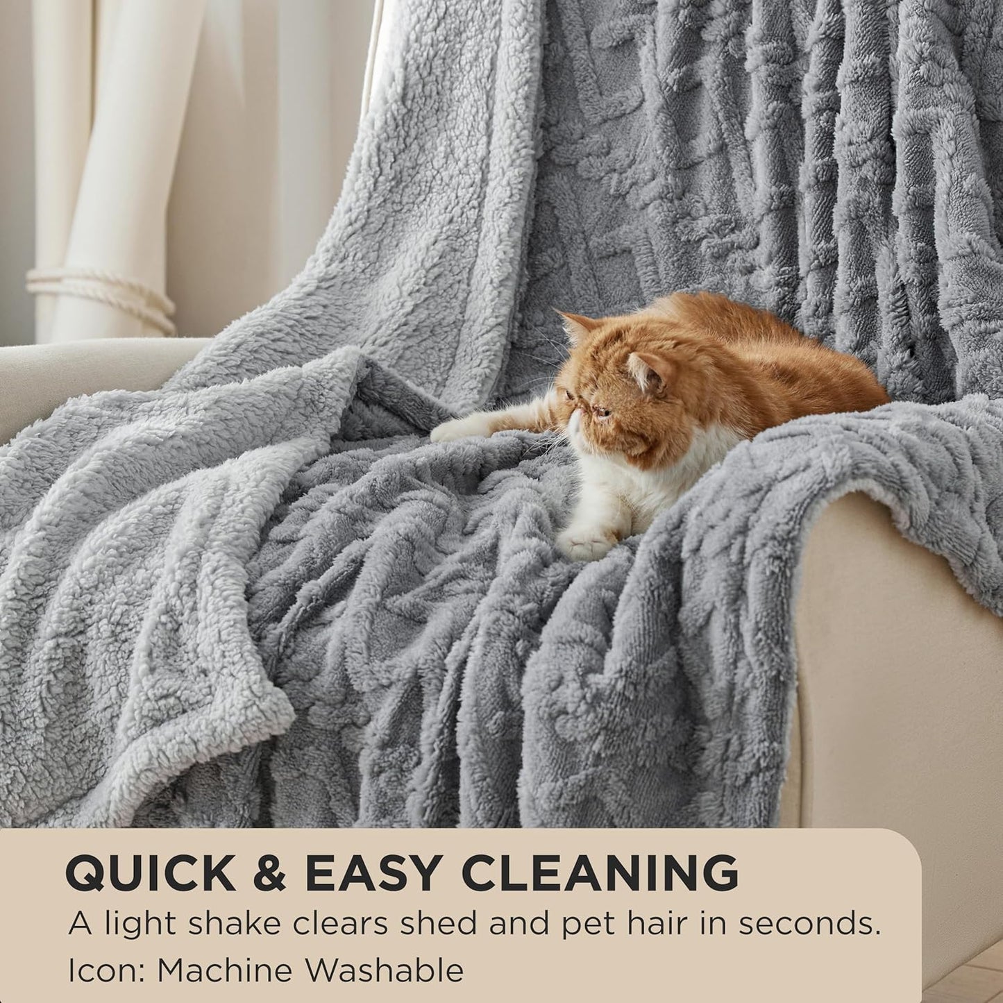 Bedsure Sherpa Fleece Throw Blanket for Couch - Soft Fluffy & Cozy Cable Jacquard Tufted Throw Blankets for Women Gift, Thick Warm Blanket for Winter and All Seasons, Grey, 50x60 Inches