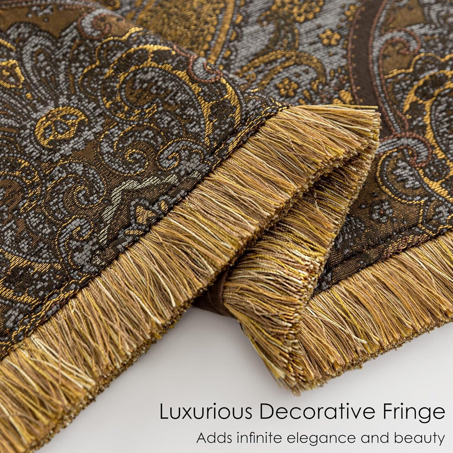 Loom and Mill Vintage Jacquard Throw Blankets for Bed, Classic Antique Damask Throws with Fringes Trim, Soft Lightweight Velvet Lined Throw Blanket for Sofa Couch Chair All Season(Bronze Gold,52”x72”)