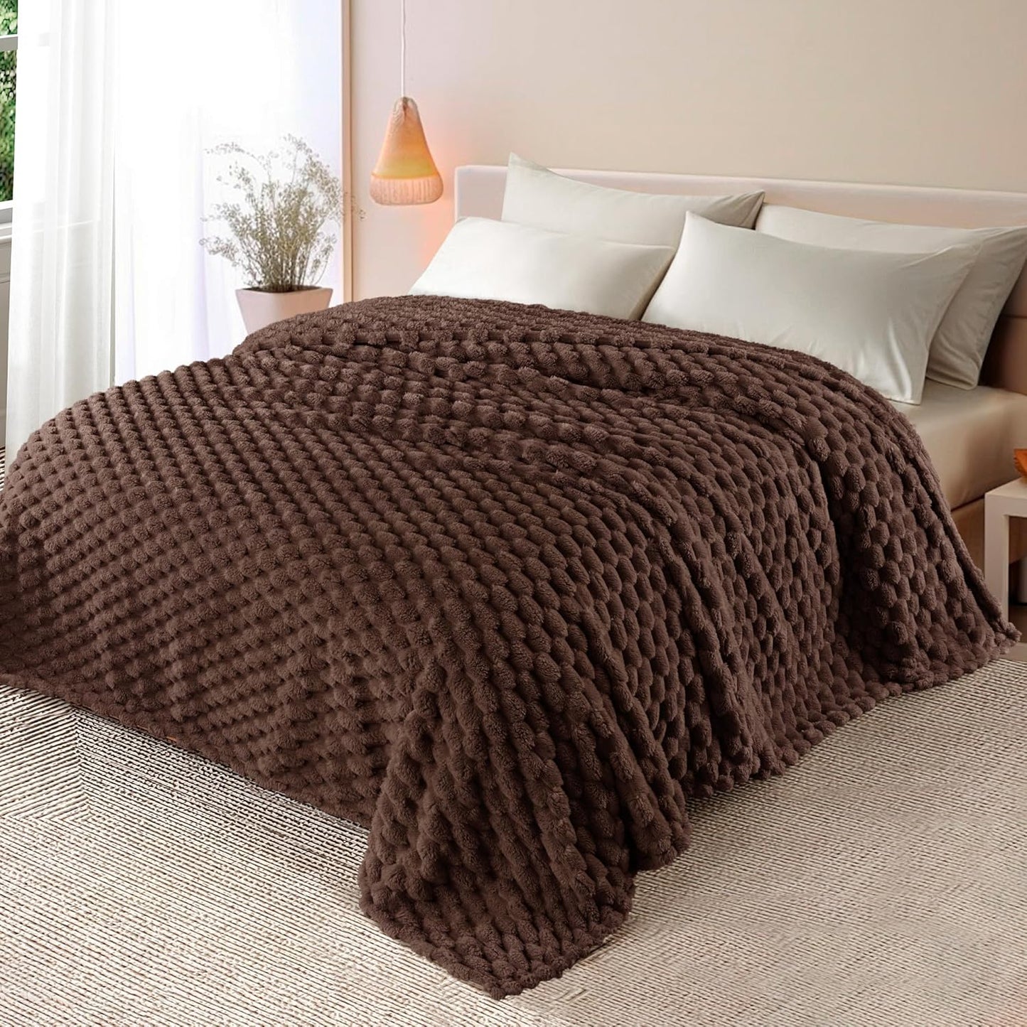 Whale Flotilla Throw Blanket for Couch with Jacquard Pattern, Fuzzy Soft Cozy Exquisite Blankets for All Season, Warm and Fluffy, 50x60 Inch, Camel