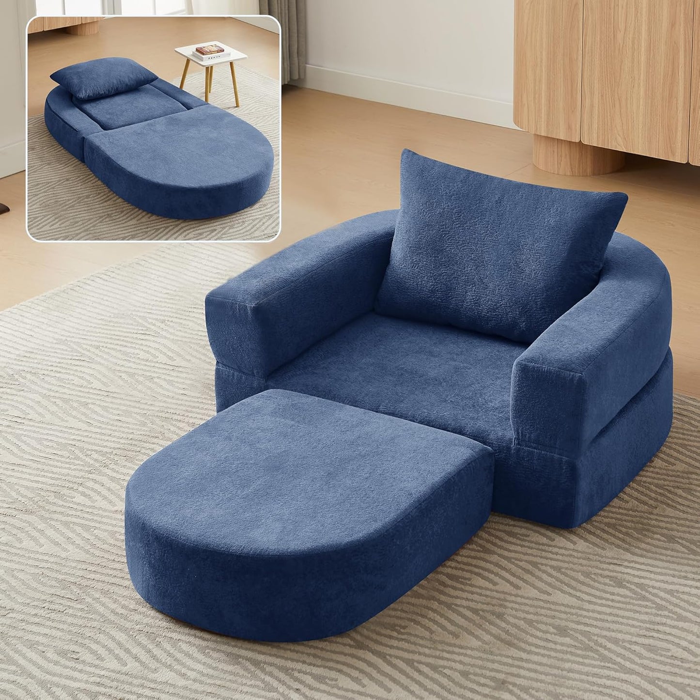 71" Convertible Sleeper Sofa Bed Upholstered Boneless Couch Floor Folding Sofa Bed Oversized Round Reading Chair, Living Room,Bedroom Apartment (Beige, 71")