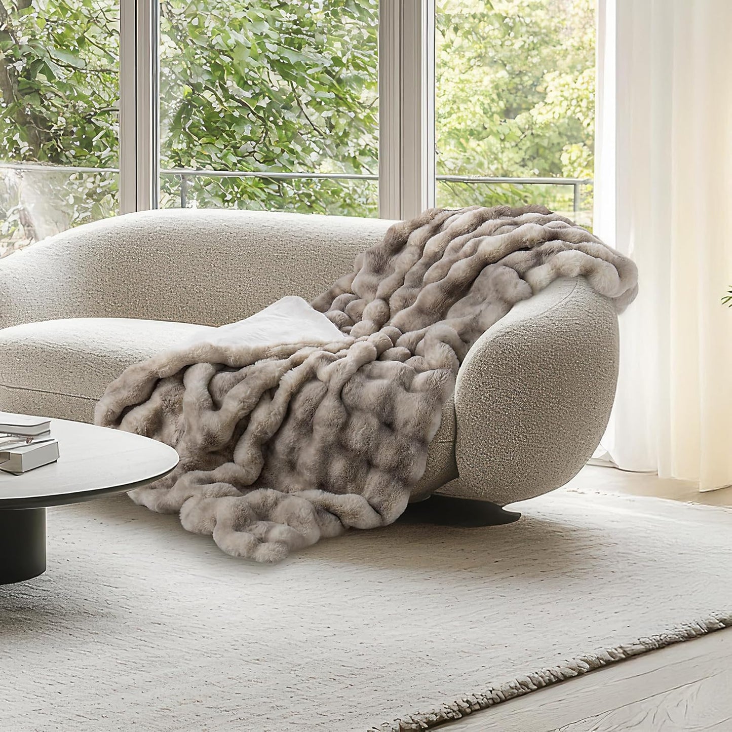 Mon Chateau Luxury Ultimate Plush Faux Fur Throw with 6cm Foldover for Couch, Sofa, or Bed - Plush Ultra Soft Blanket for Sleeping or Home Décor, 60" x 70" (Foldover Brown)