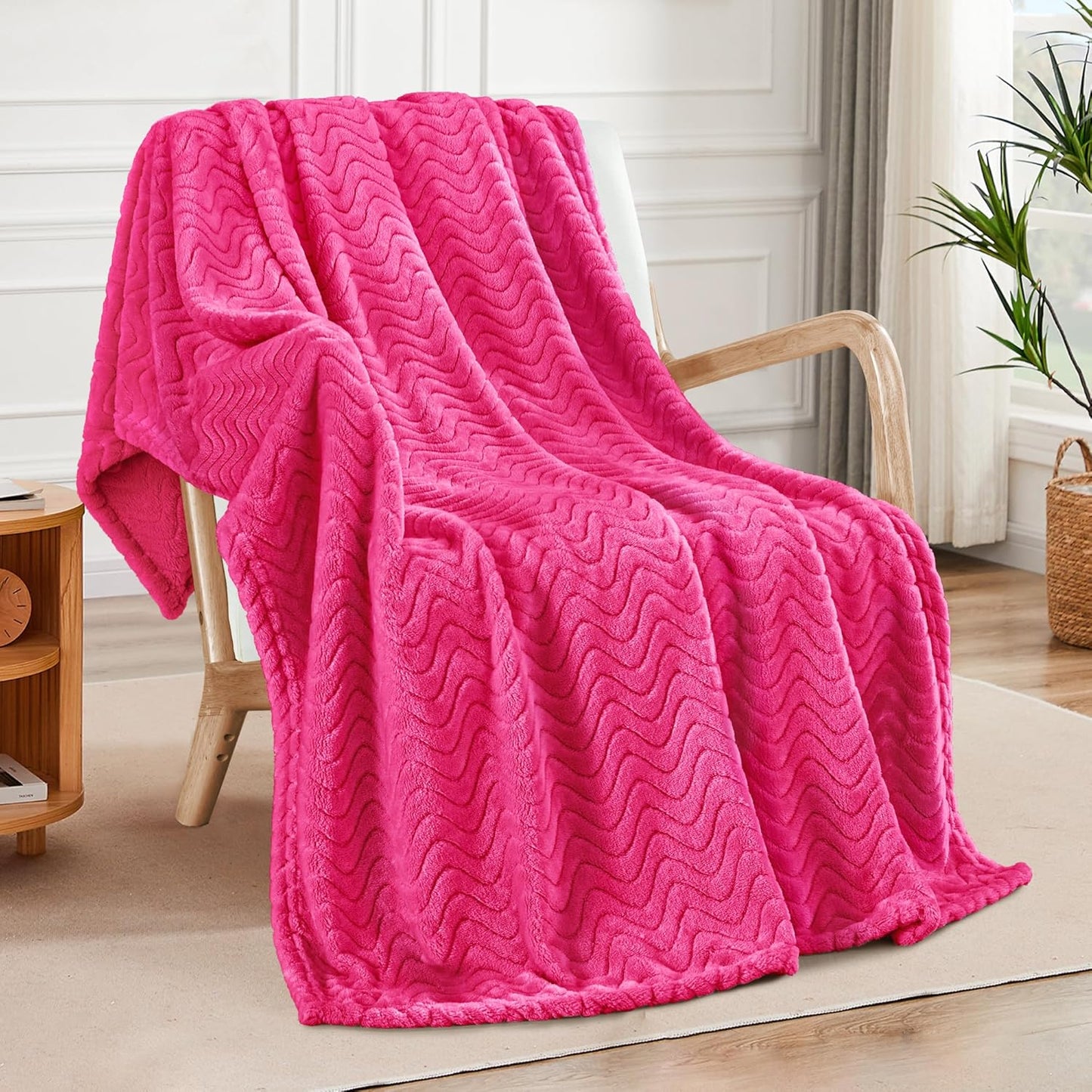 Exclusivo Mezcla Soft Fleece Throw Blanket for Couch, Cozy Lightweight Blankets with Decorative Wave Textured Suitable for All Season Use, Celadon, 50x70 Inches