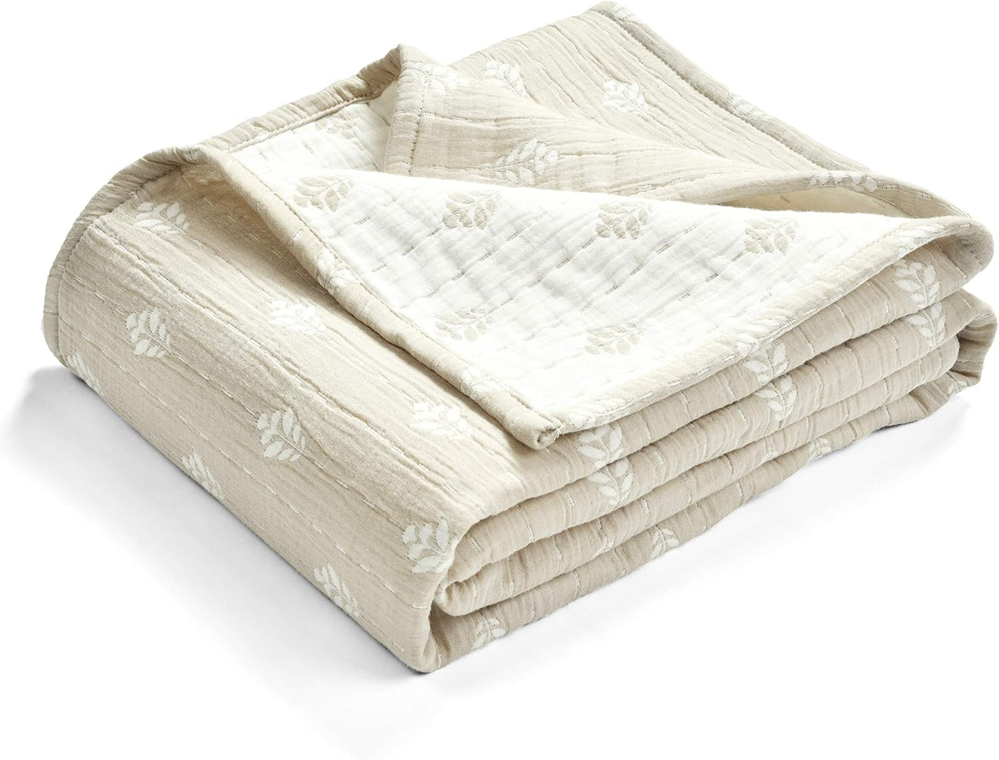 Lush Decor, Neutral Hygge Kantha Pick Stitch Yarn Dyed Cotton Jacquard Throw Blanket 60" x 50"