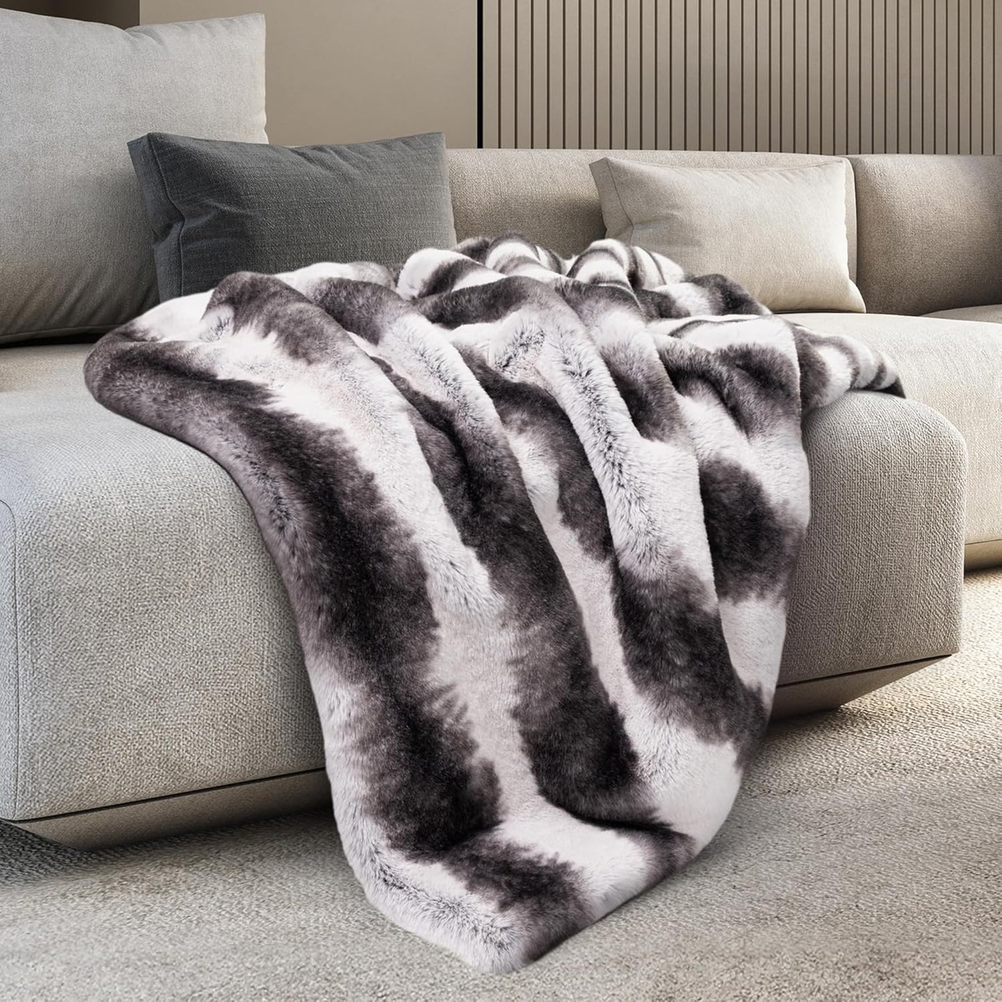 Mon Chateau Luxury Ultimate Plush Faux Fur Throw with 6cm Foldover for Couch, Sofa, or Bed - Plush Ultra Soft Blanket for Sleeping or Home Décor, 60" x 70" (Foldover Brown)