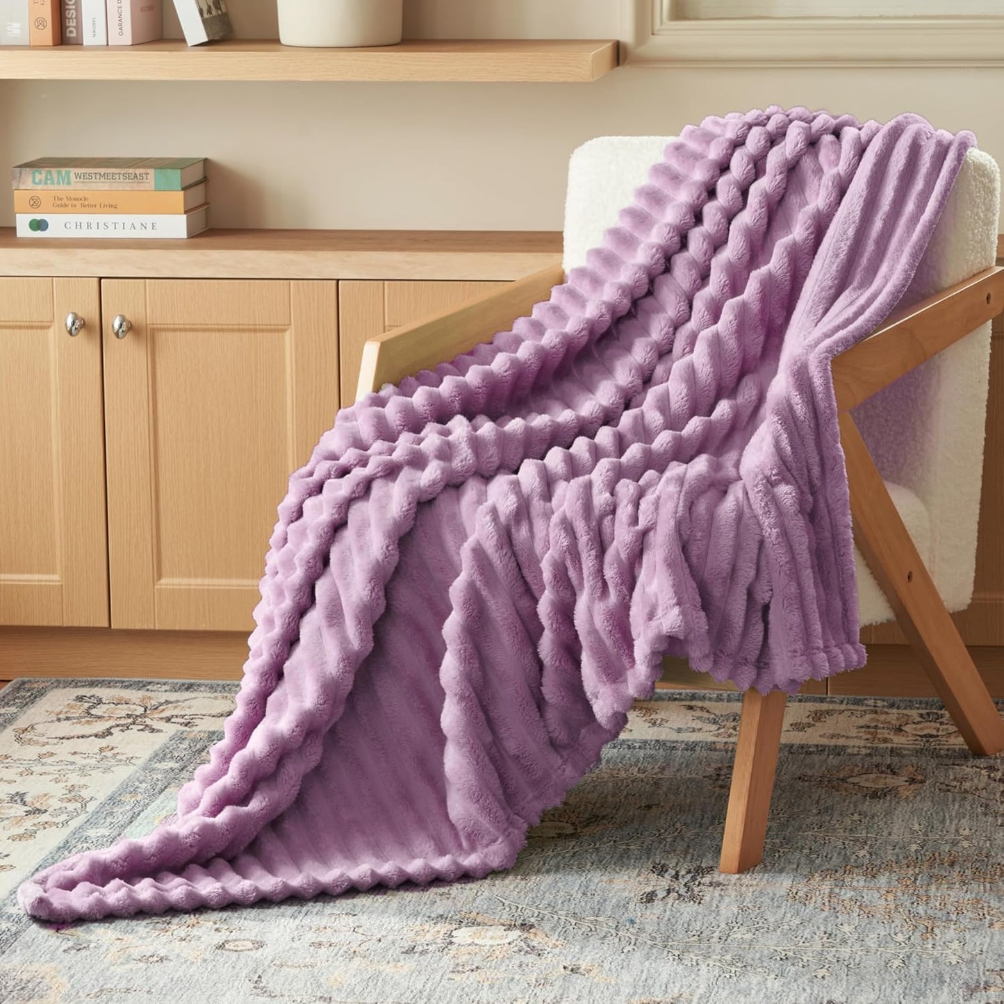 Joiedomi White Throw Blanket for Couch, Soft Fleece Blankets Birthday Gifts for Women Mom Girls, 3D Ribbed Jacquard Cozy Cute Soft Throw Aesthetic Gifts 50x60 Inches