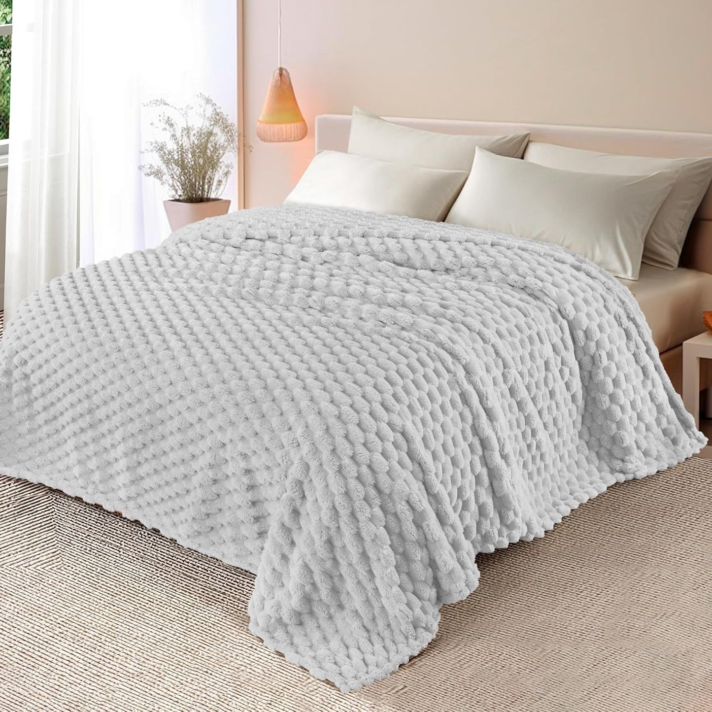 Whale Flotilla Throw Blanket for Couch with Jacquard Pattern, Fuzzy Soft Cozy Exquisite Blankets for All Season, Warm and Fluffy, 50x60 Inch, Camel