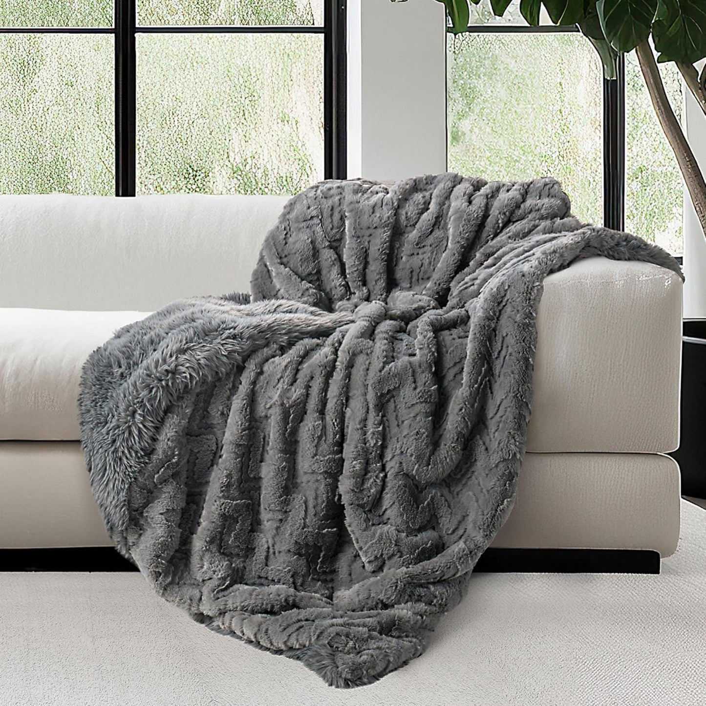 Mon Chateau Luxury Ultimate Plush Faux Fur Throw with 6cm Foldover for Couch, Sofa, or Bed - Plush Ultra Soft Blanket for Sleeping or Home Décor, 60" x 70" (Foldover Brown)