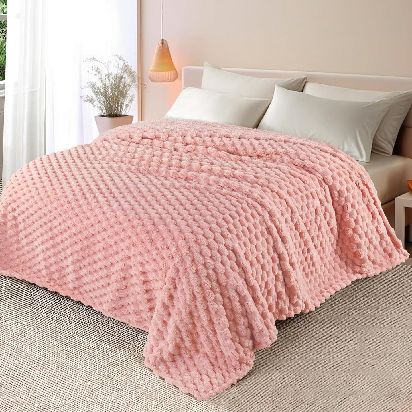 Whale Flotilla Throw Blanket for Couch with Jacquard Pattern, Fuzzy Soft Cozy Exquisite Blankets for All Season, Warm and Fluffy, 50x60 Inch, Camel