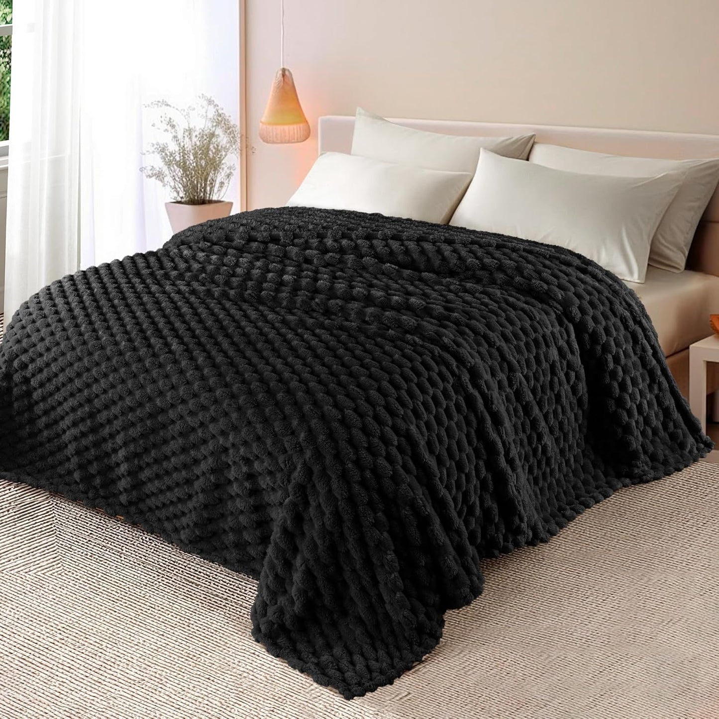 Whale Flotilla Throw Blanket for Couch with Jacquard Pattern, Fuzzy Soft Cozy Exquisite Blankets for All Season, Warm and Fluffy, 50x60 Inch, Camel