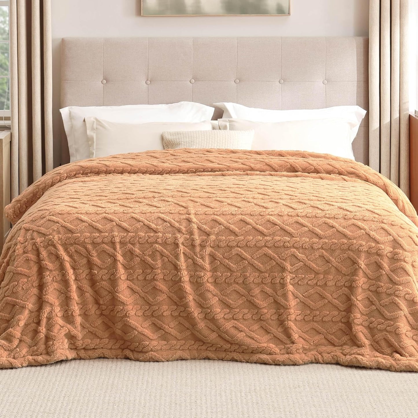 Bedsure Sherpa Fleece Throw Blanket for Couch - Soft Fluffy & Cozy Cable Jacquard Tufted Throw Blankets for Women Gift, Thick Warm Blanket for Winter and All Seasons, Grey, 50x60 Inches